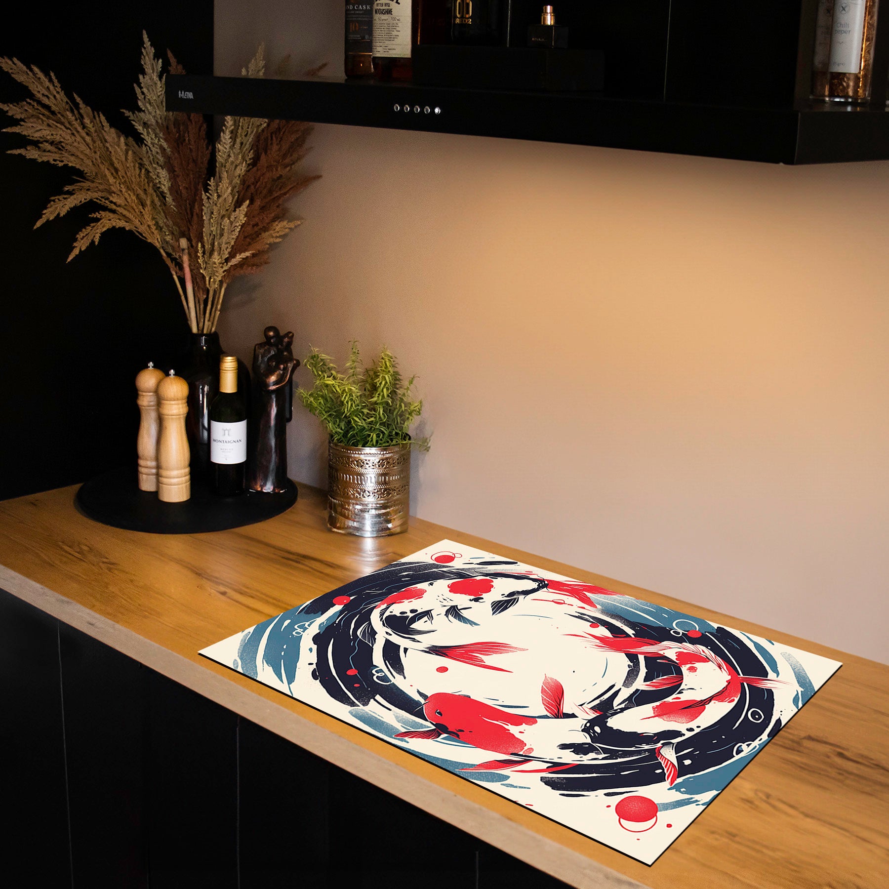 Inductiebeschermer - Japandi - Dual Koi Harmony