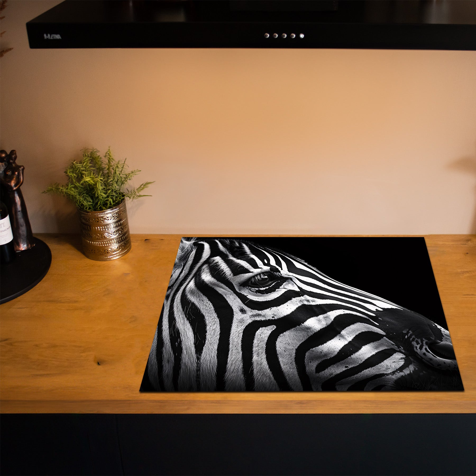 Inductiebeschermer - Dieren Zwart Wit - Close-Up Zebra