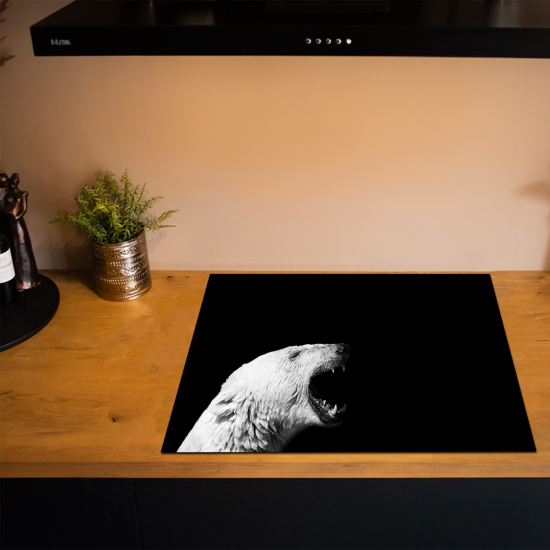 Inductiebeschermer - Dieren Zwart Wit - Ijsbeer