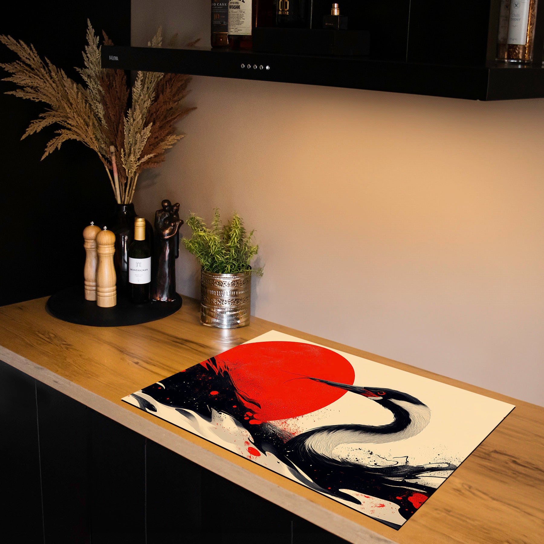 Inductiebeschermer - Japandi - Scarlet Crane