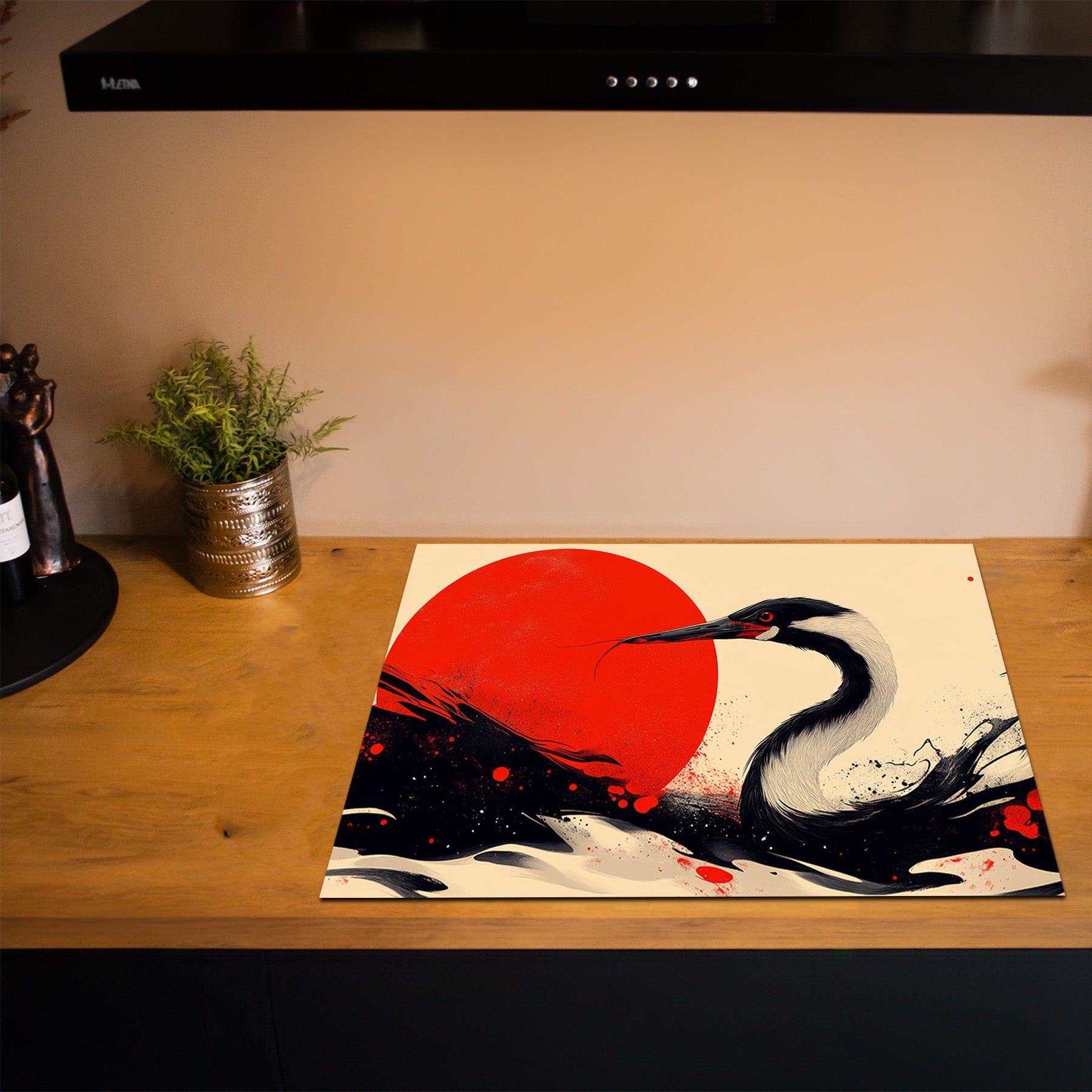 Inductiebeschermer - Japandi - Scarlet Crane