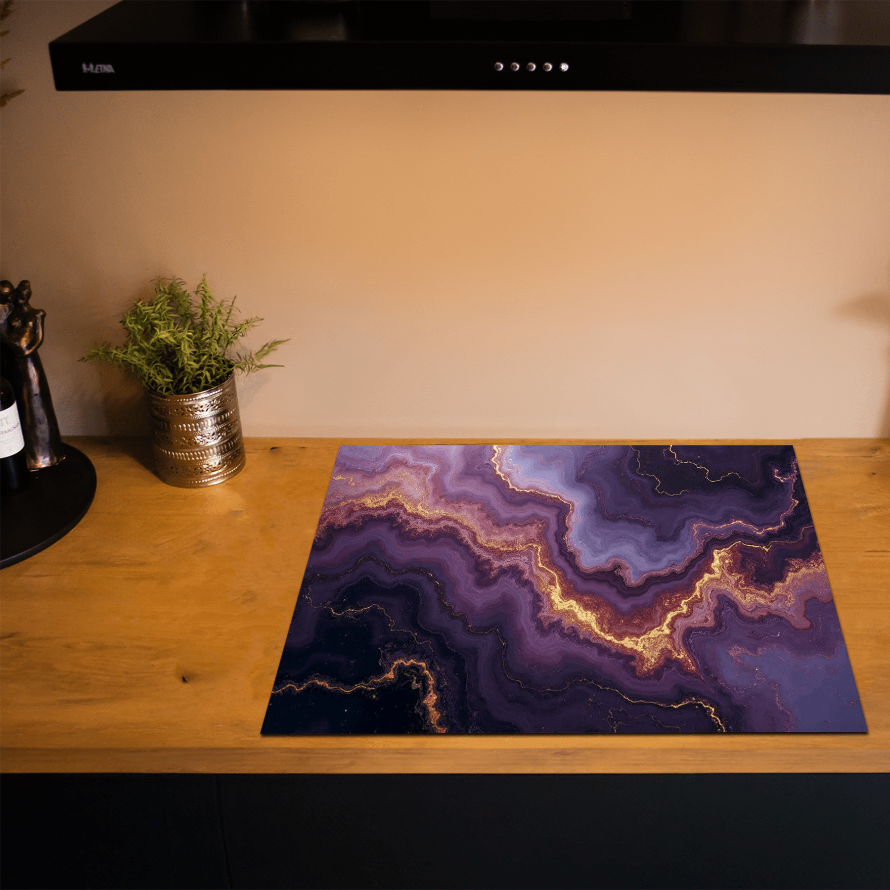 Inductiebeschermer - Marmer met Goud - Amethyst Glow - Inductiebeschermer