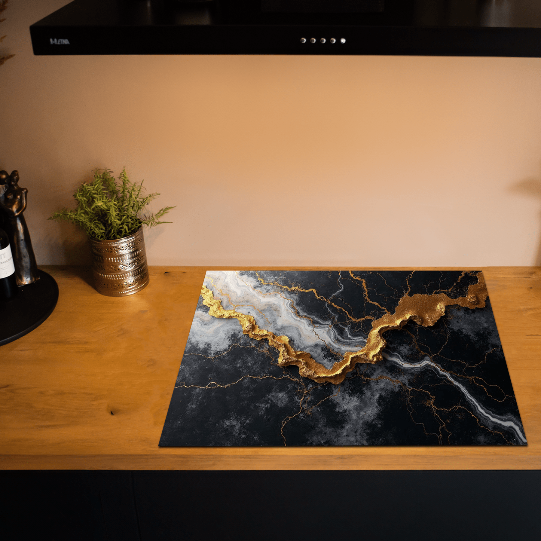 Inductiebeschermer - Marmer met Goud - Ashen Flame - Inductiebeschermer