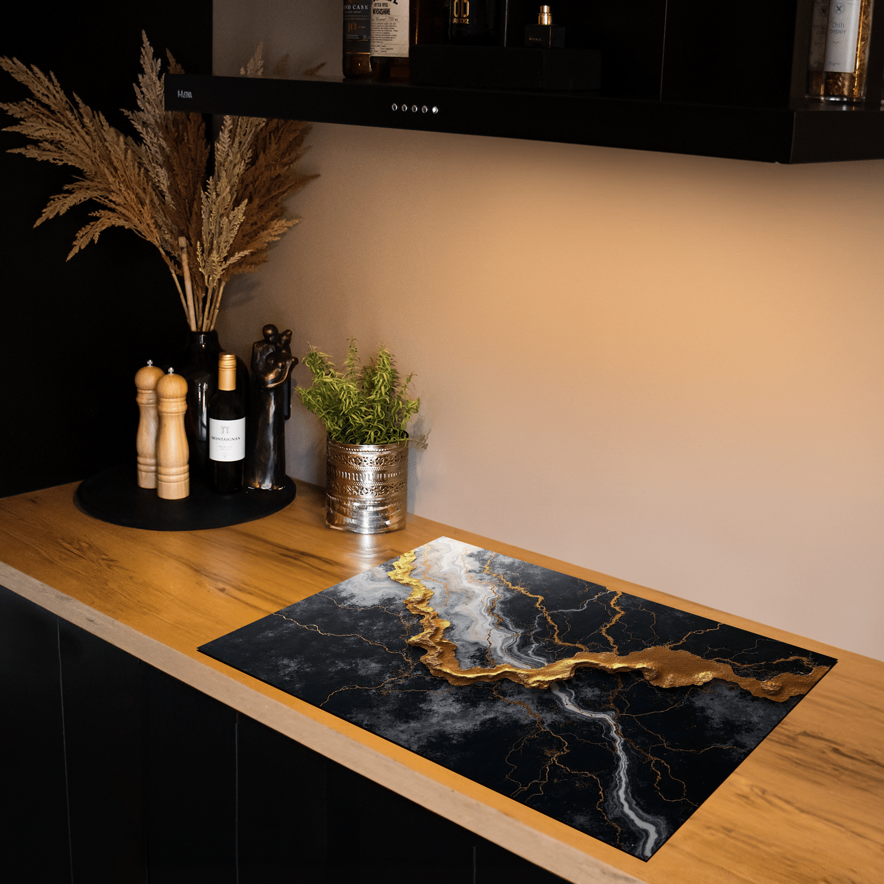 Inductiebeschermer - Marmer met Goud - Ashen Flame - Inductiebeschermer