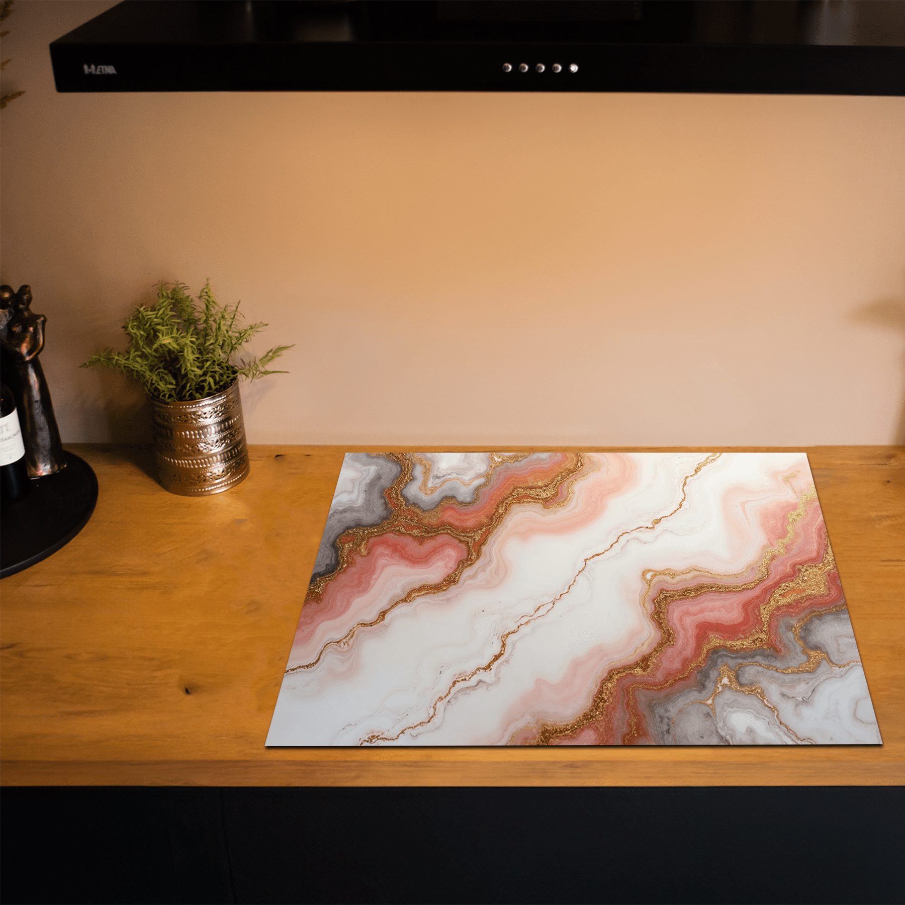 Inductiebeschermer - Marmer met Goud - Blush Quartz - Inductiebeschermer