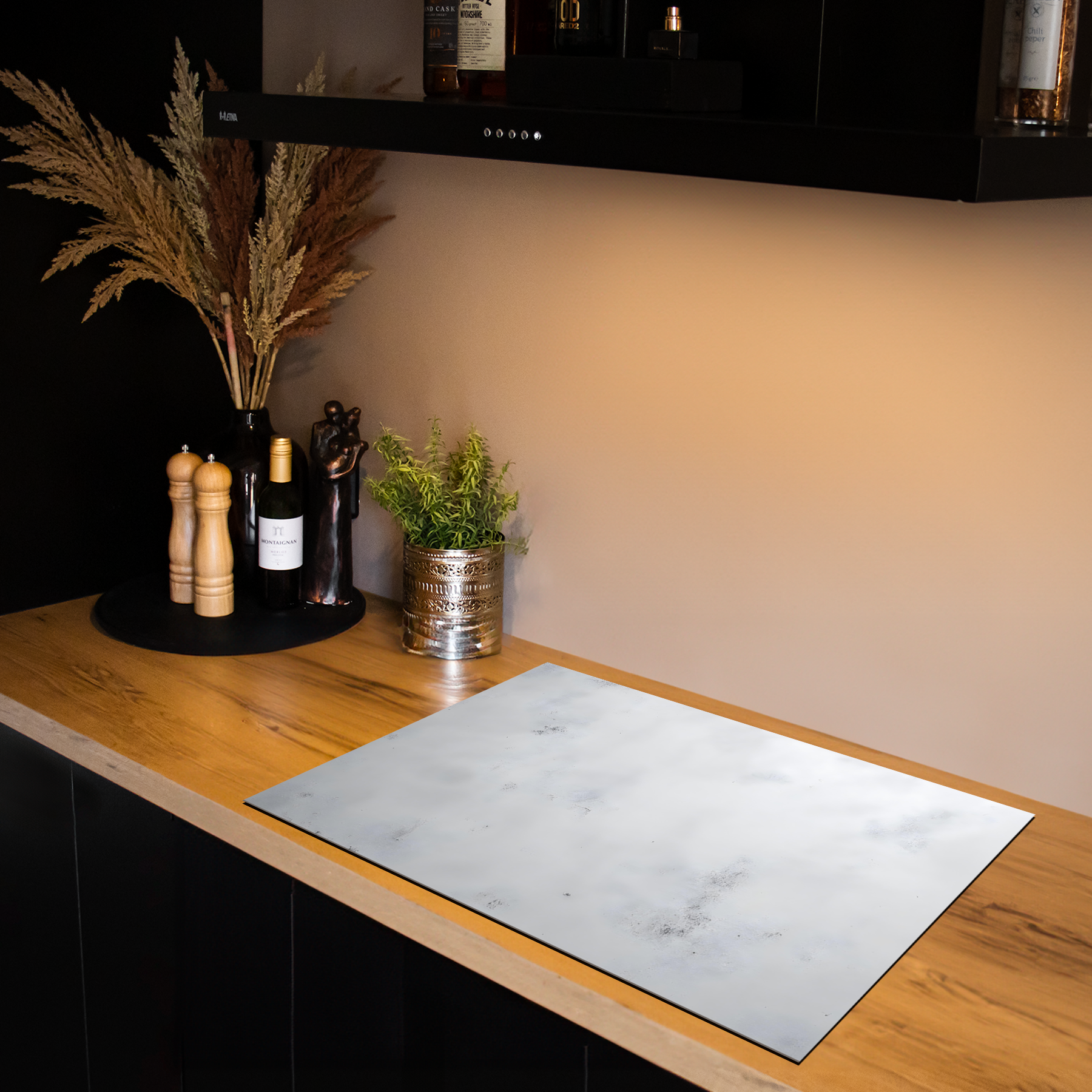 Inductiebeschermer - Beton - Textuur - Wit - Grijs - Clouded Marble