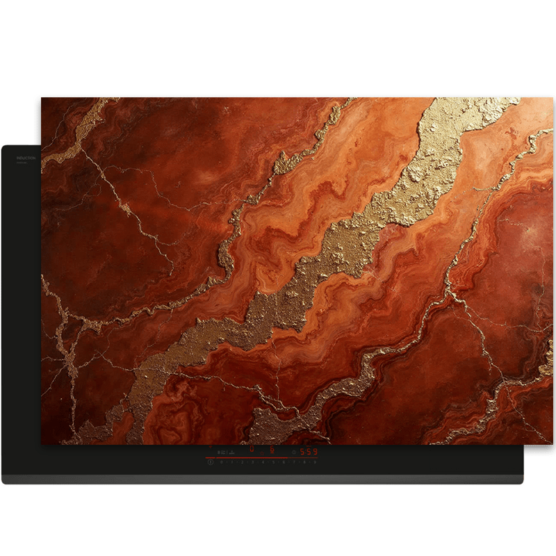 Inductiebeschermer - Marmer met Goud - Crimson Ember - Inductiebeschermer