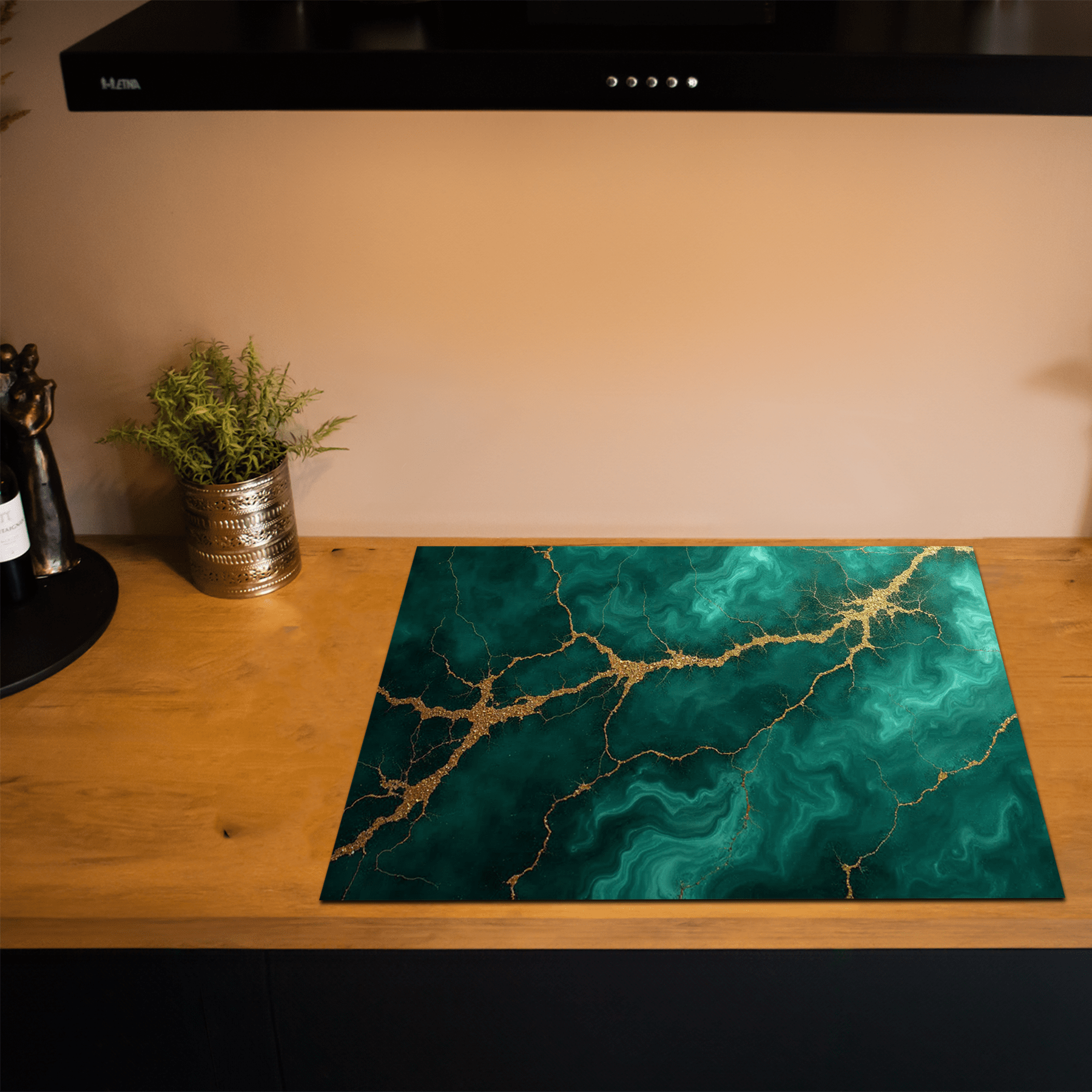 Inductiebeschermer - Marmer met Goud - Emerald Vein - Inductiebeschermer