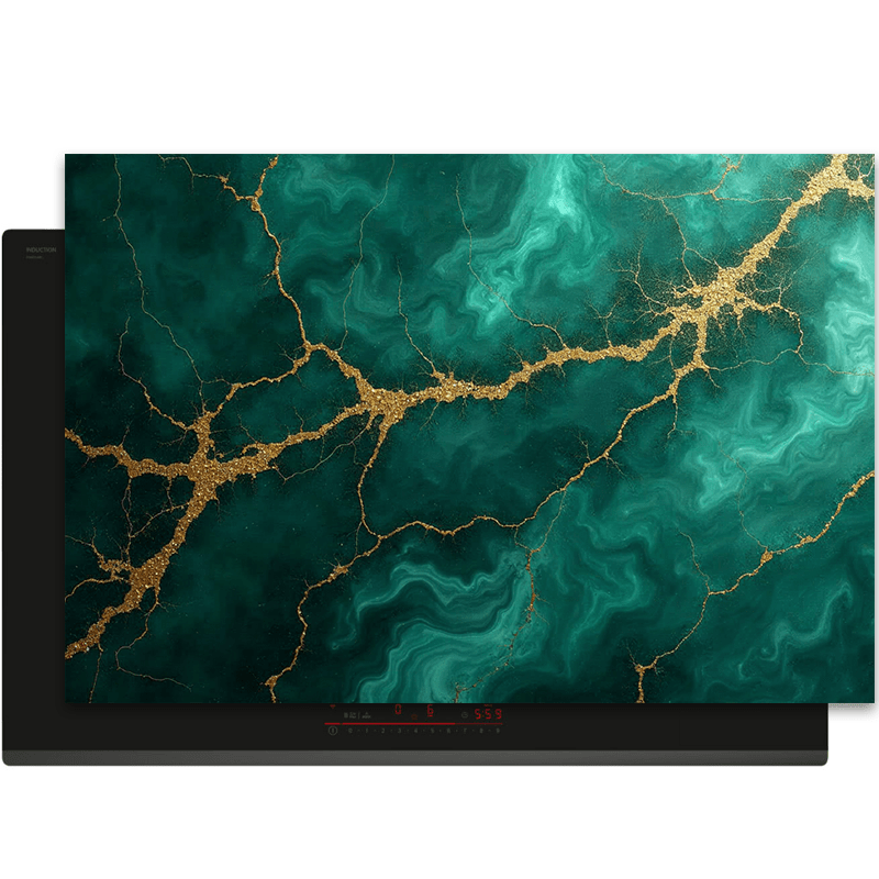 Inductiebeschermer - Marmer met Goud - Emerald Vein - Inductiebeschermer