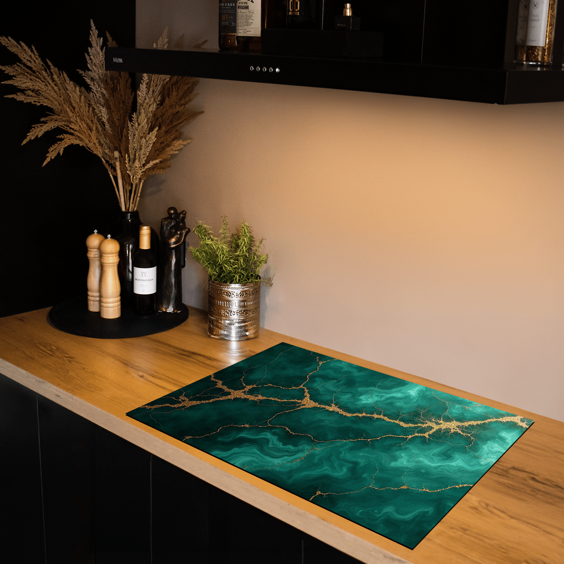 Inductiebeschermer - Marmer met Goud - Emerald Vein - Inductiebeschermer