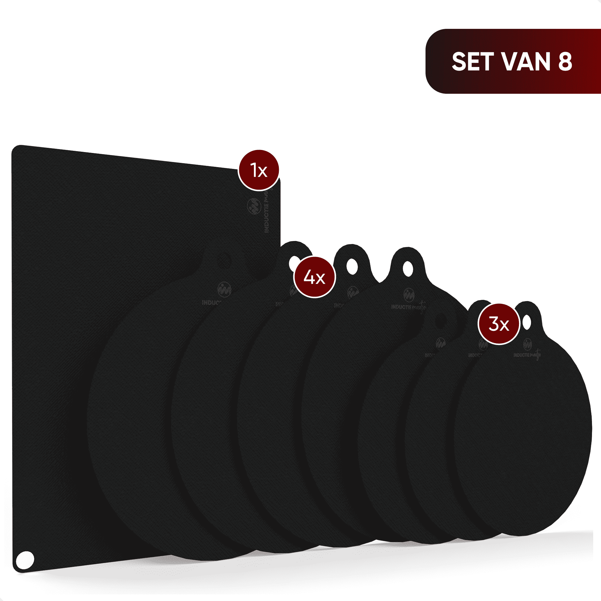 Inductie matjes set van 8 - Zwart - Alles in 1