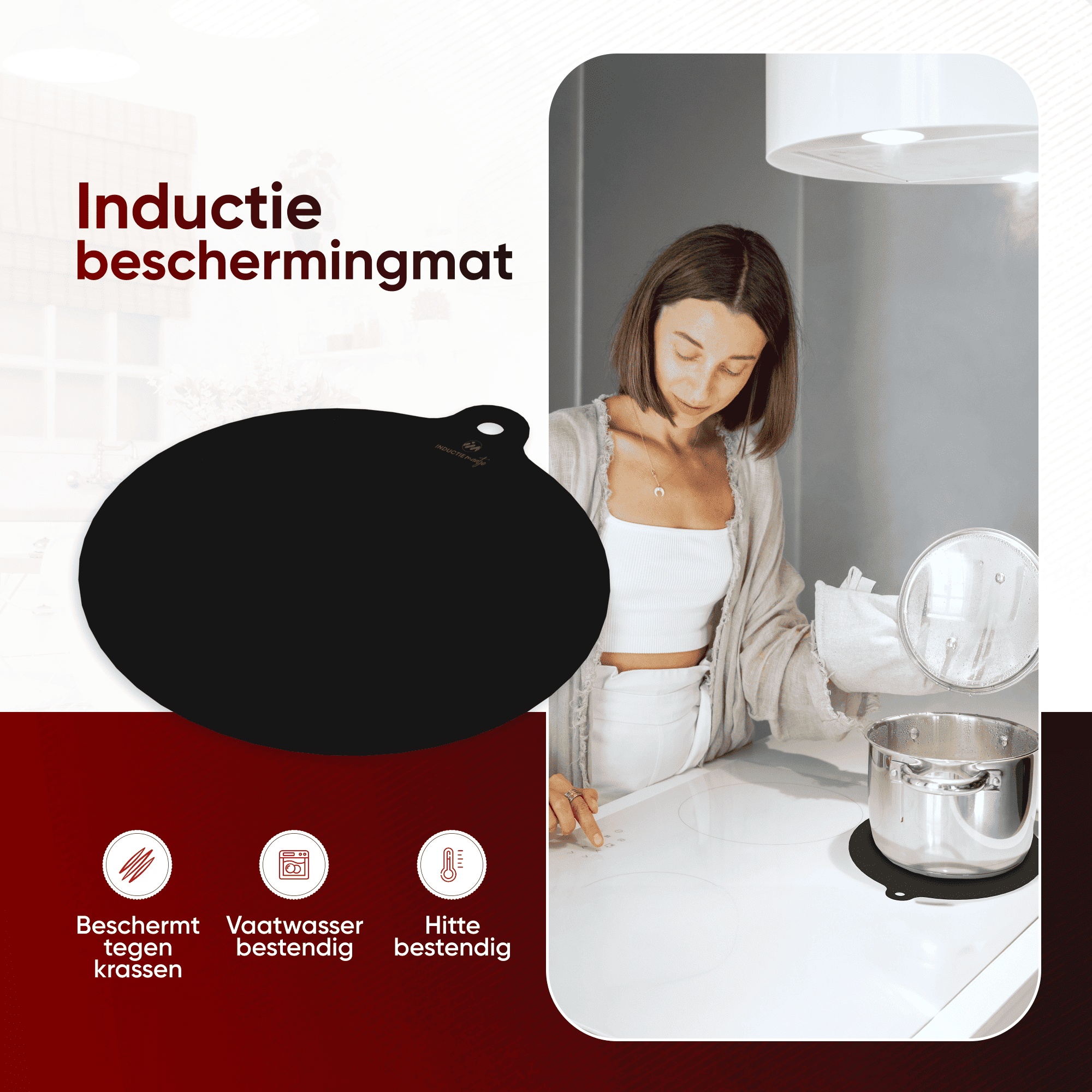 Induktionsmatten 5er Set - Schwarz - Verschiedene Größen + Rechteck