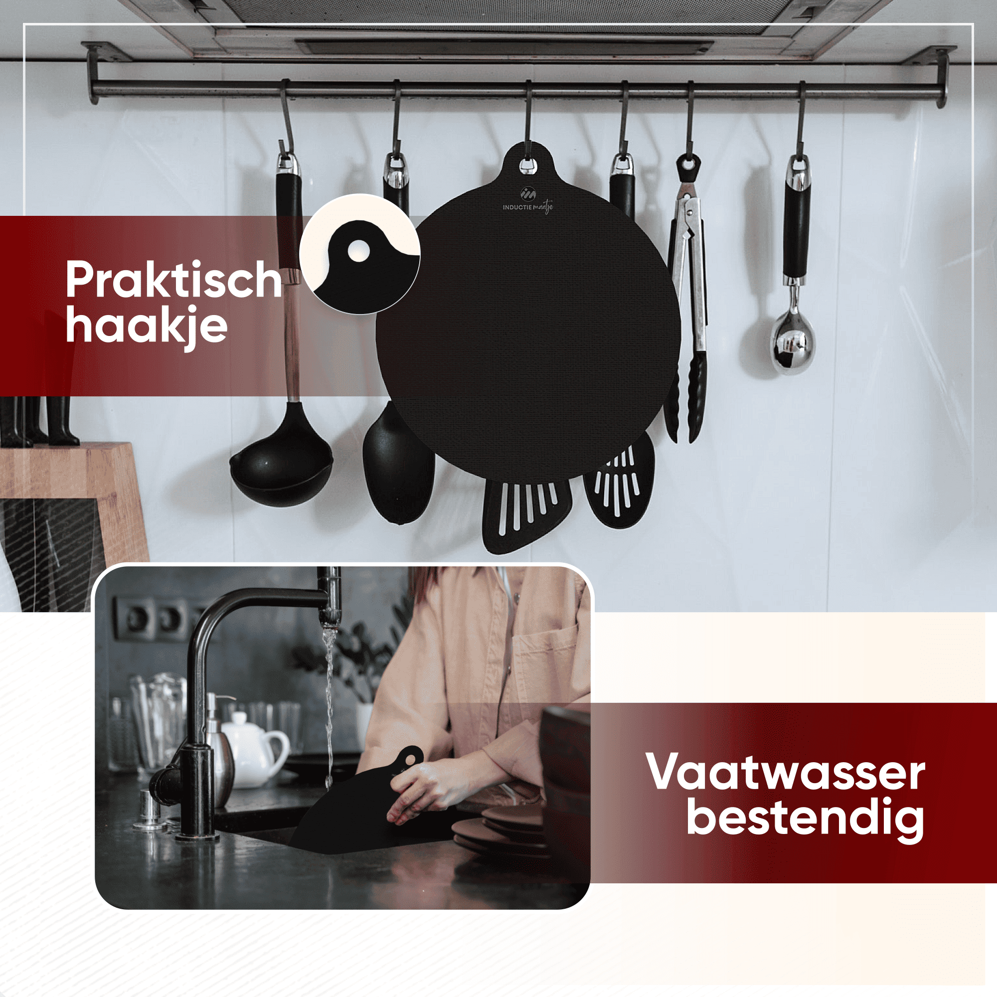 Inductie matjes set van 8 - Zwart - Alles in 1