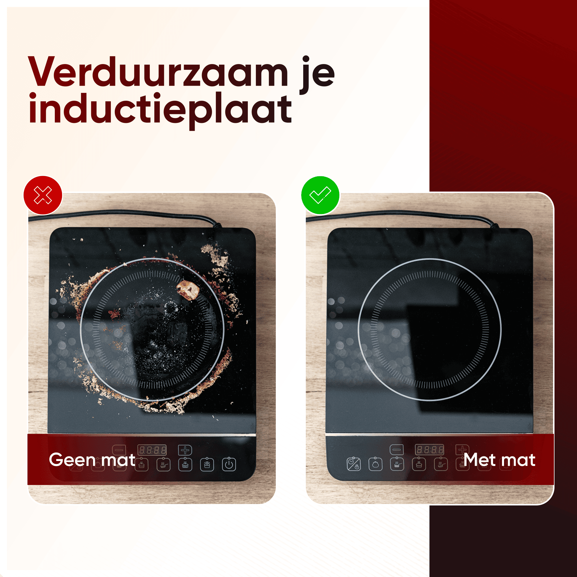 Inductie matjes set van 4 - Zwart - Diverse maten