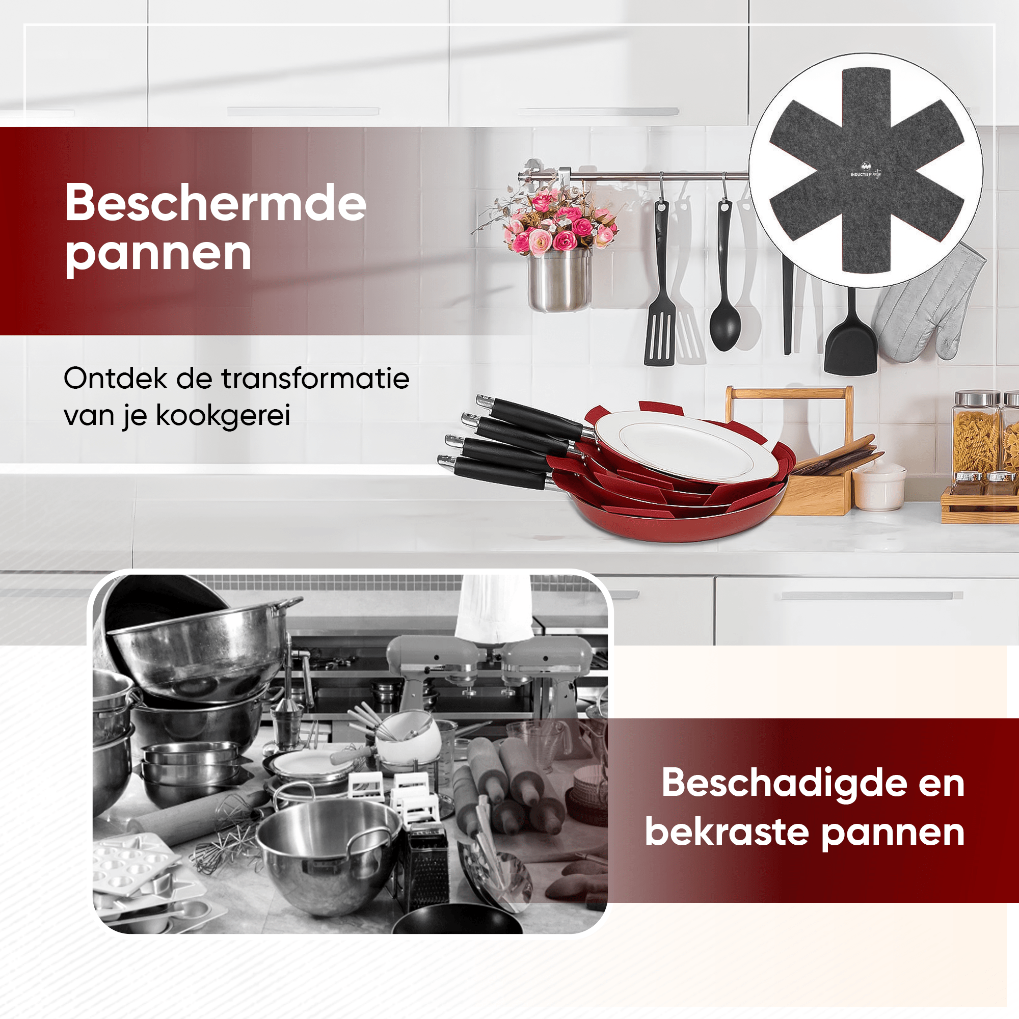 Panbeschermers - 6 stuks - grijs - Inductie Maatje