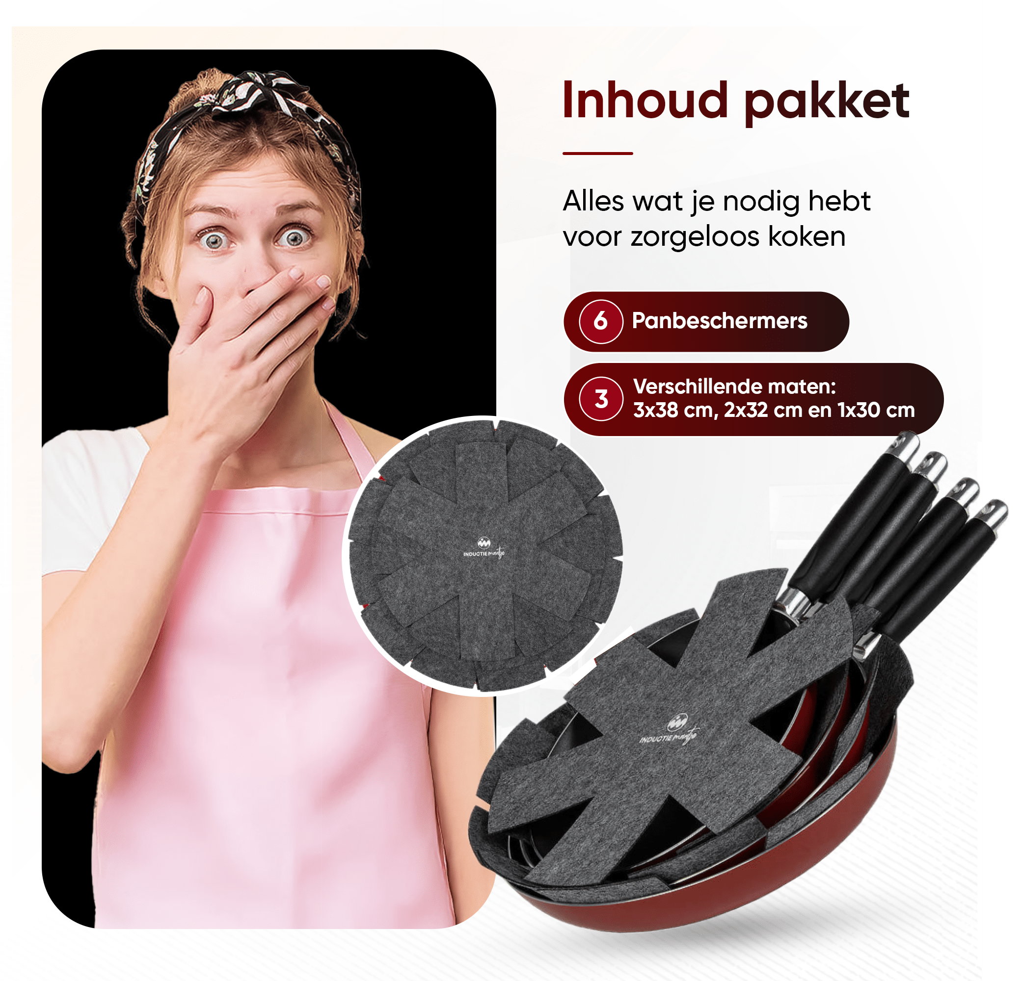Panbeschermers - 6 stuks - grijs - Inductie Maatje
