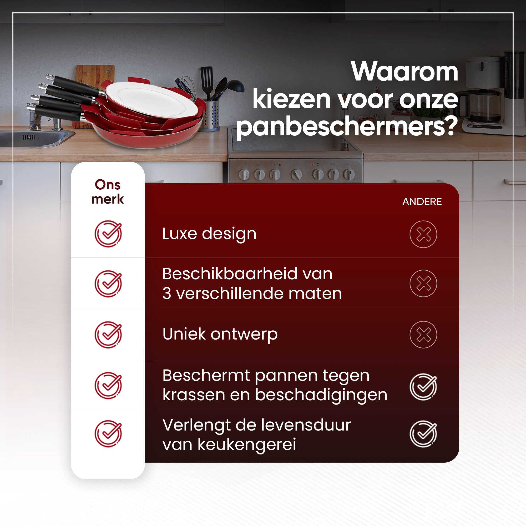 Panbeschermers - 6 stuks - grijs - Inductie Maatje