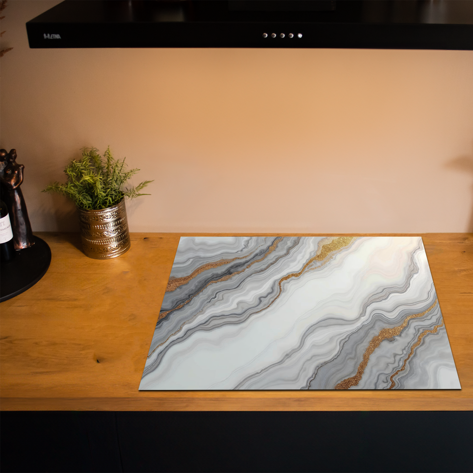 Inductiebeschermer - Marmer met Goud - Marble Dusk