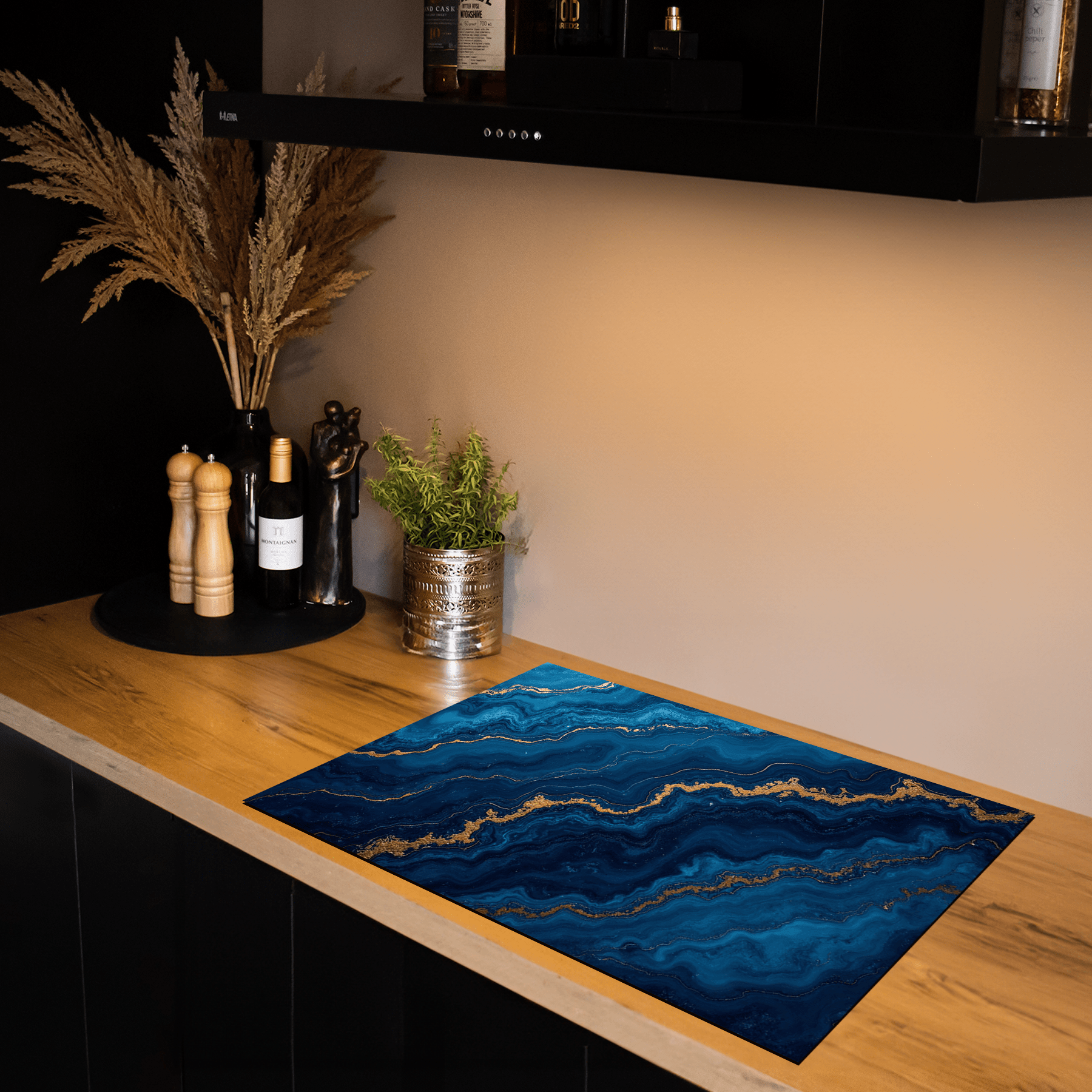 Inductiebeschermer - Marmer met Goud - Sapphire Current - Inductiebeschermer