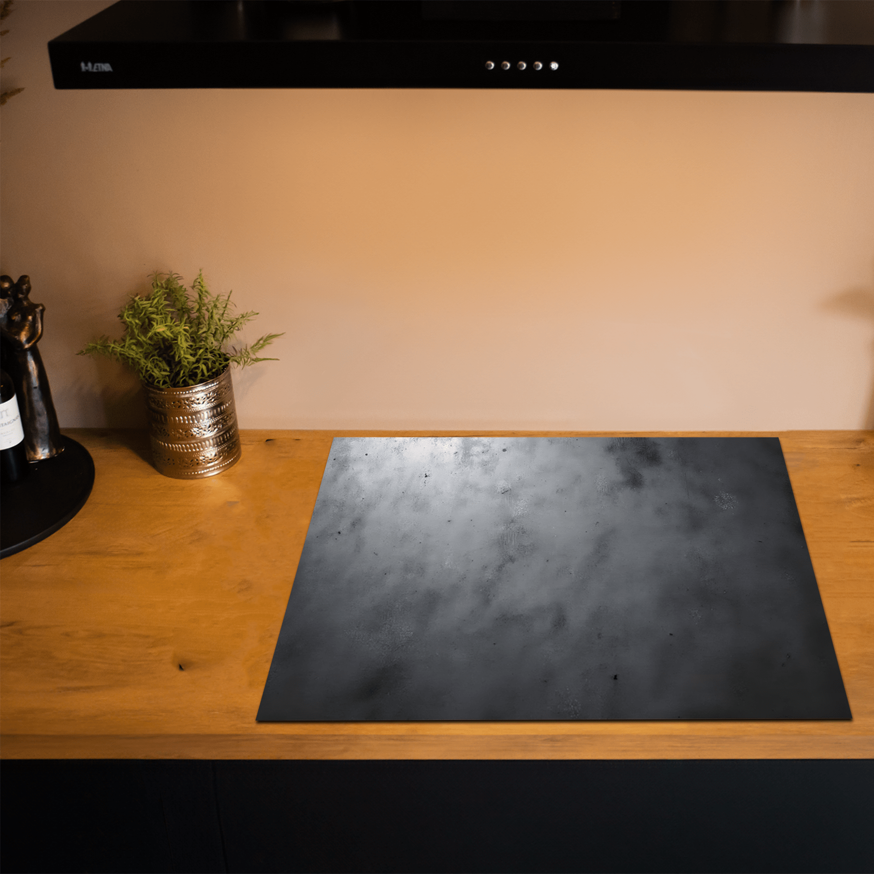 Inductiebeschermer - Beton - Textuur - Lichtgrijs - Zwart - Smoky Steel - Inductiebeschermer