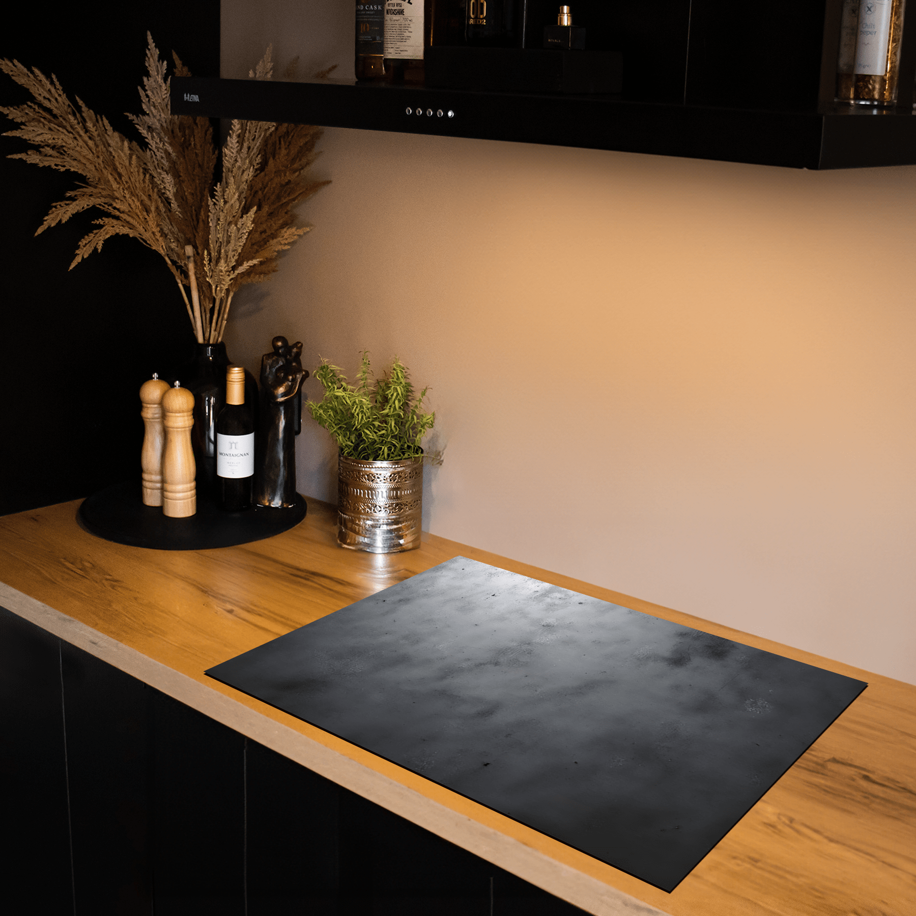 Inductiebeschermer - Beton - Textuur - Lichtgrijs - Zwart - Smoky Steel - Inductiebeschermer