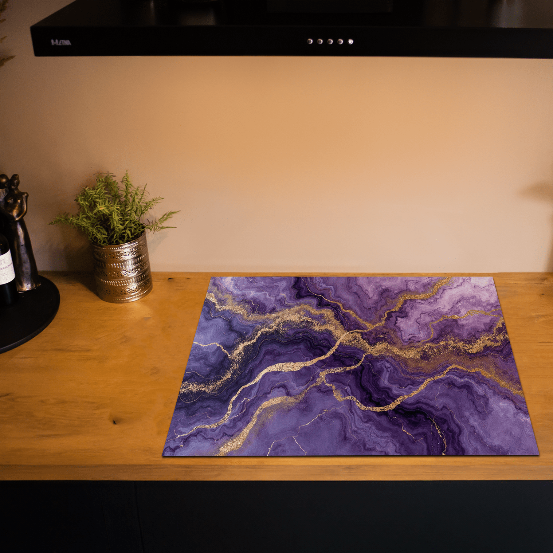 Inductiebeschermer - Marmer met Goud - Violet Vibe - Inductiebeschermer