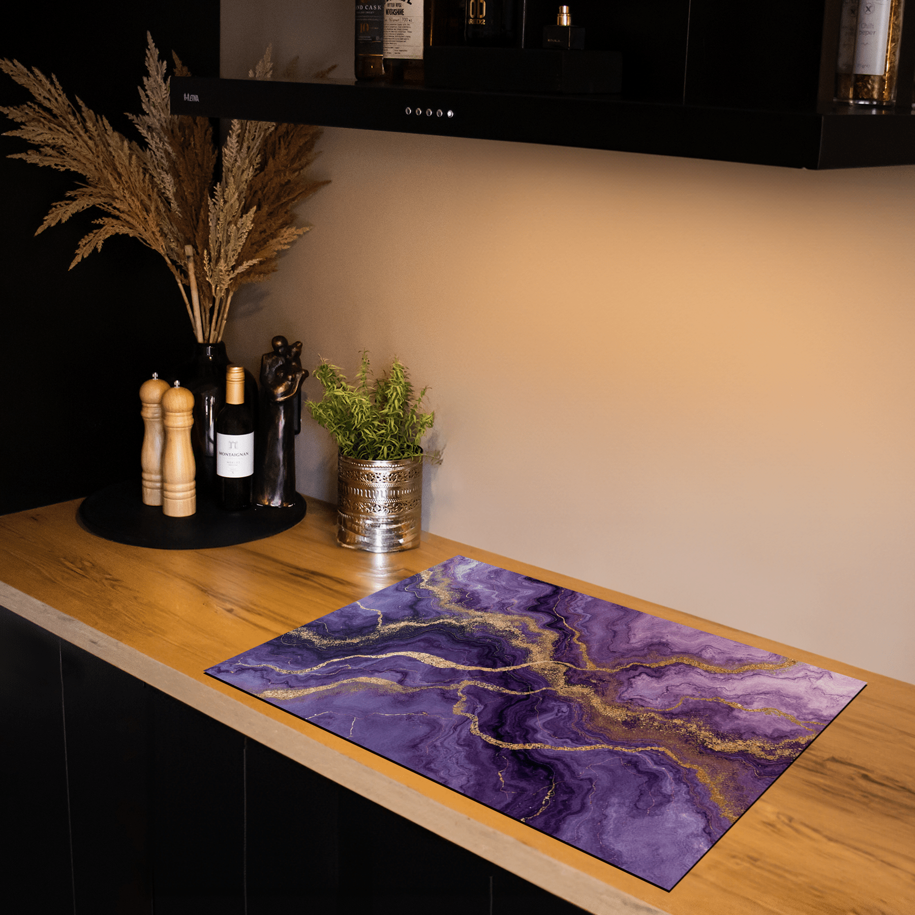 Inductiebeschermer - Marmer met Goud - Violet Vibe - Inductiebeschermer