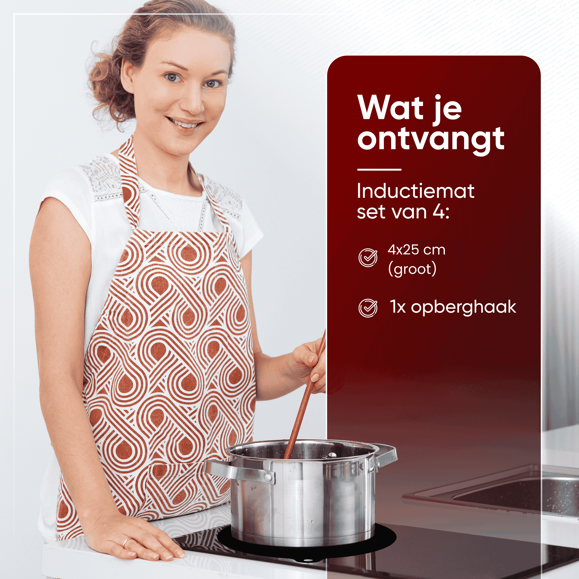 Wat je ontvangt: 4x inductie matjes groot + opberghaak