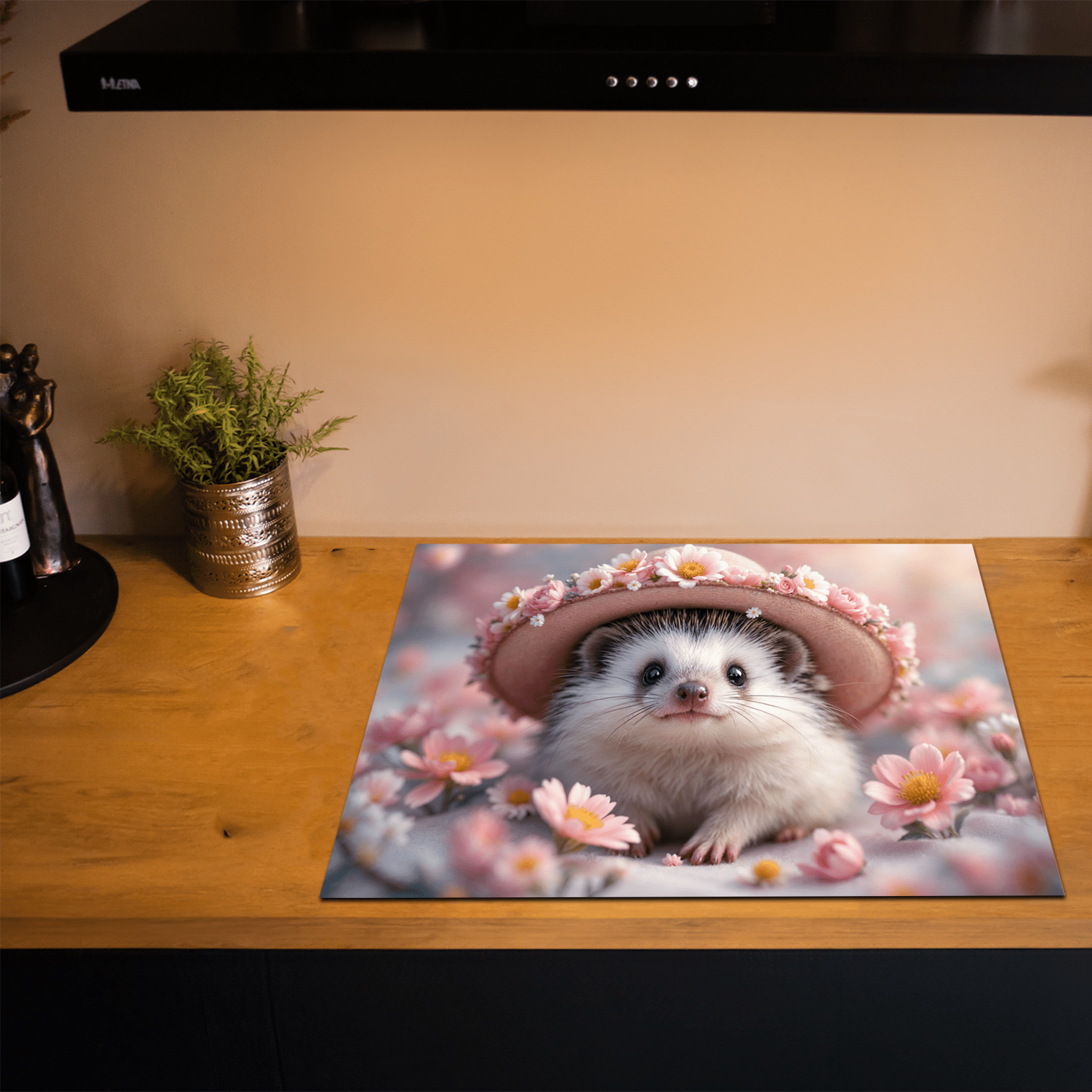 Inductiebeschermer - Dieren portretten - Egel met hoed - Inductiebeschermer