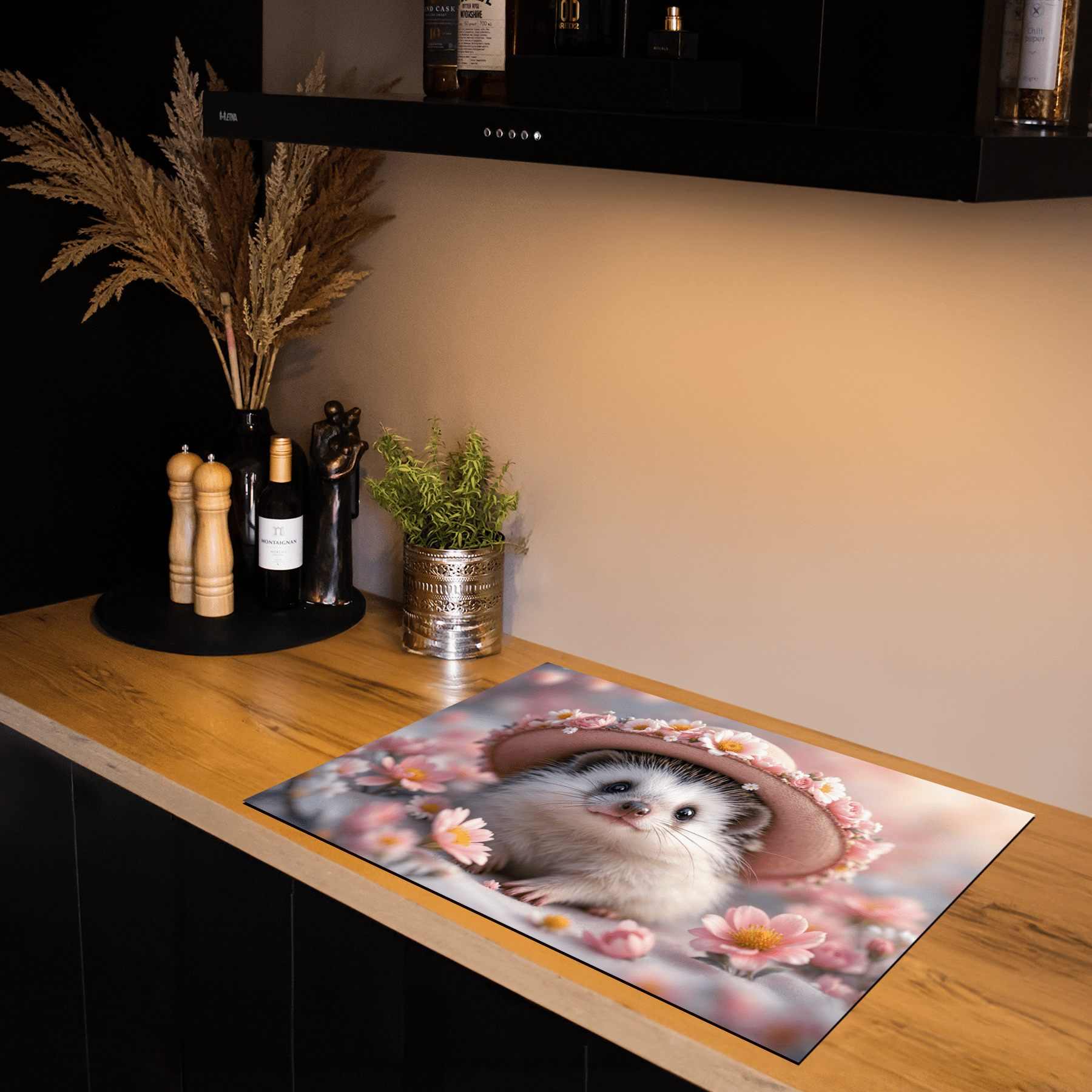 Inductiebeschermer - Dieren portretten - Egel met hoed - Inductiebeschermer