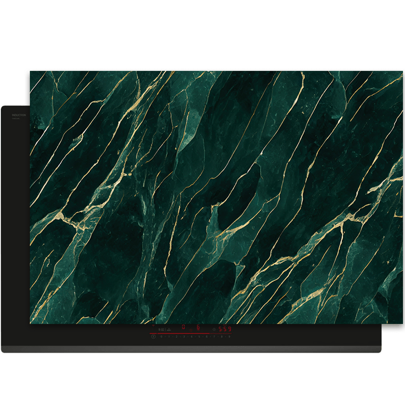 Inductiebeschermer - Marmer - Natuurlijk - Gouden accenten - Smaragd groen - Inductiebeschermer