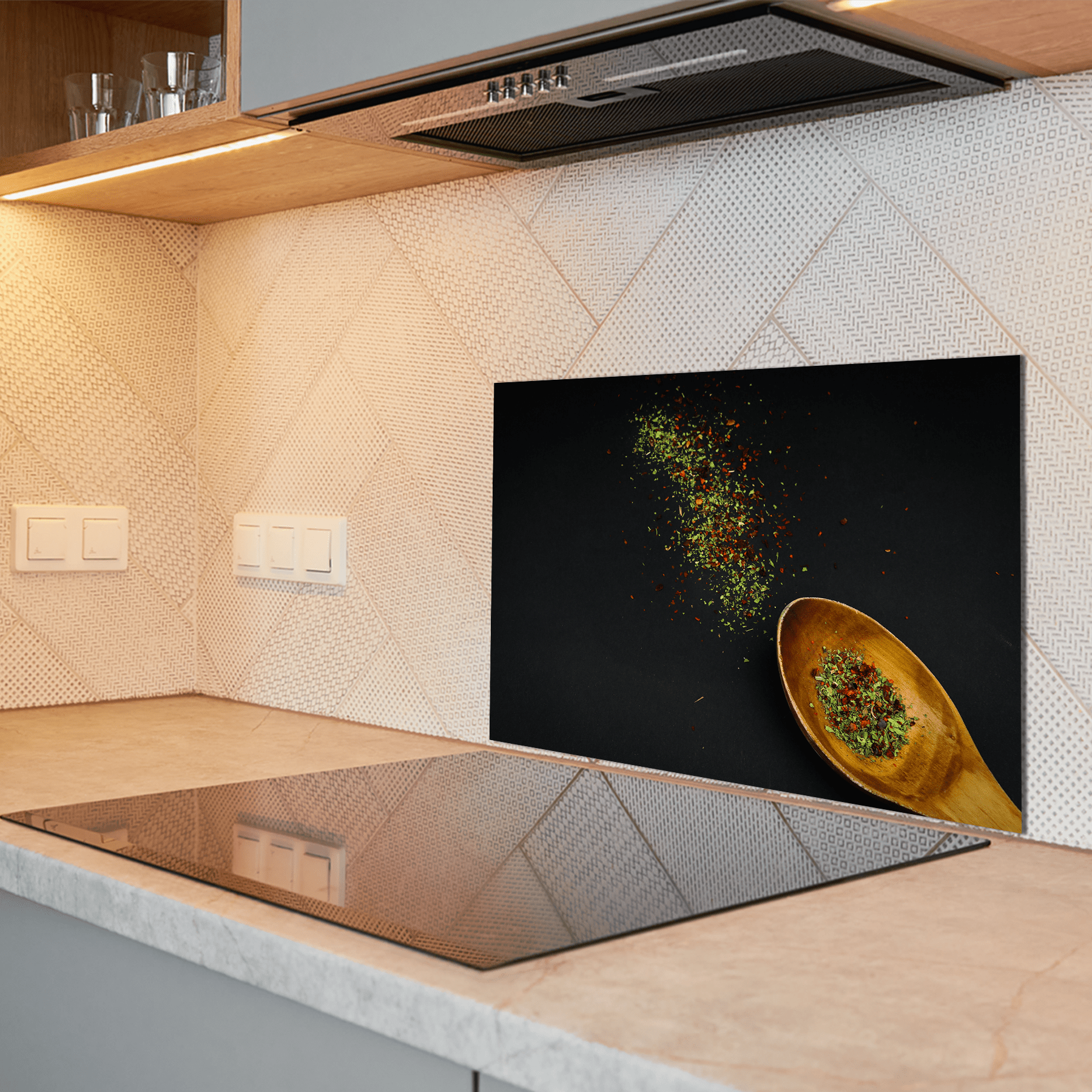 Keuken spatscherm - Kruiden en specerijen - Lepels - Rustiek - Blauw - keuken spatscherm