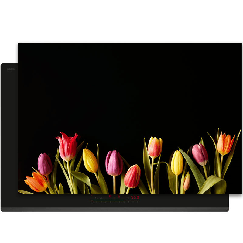 Inductiebeschermer - Bloemen - Tulpen - Kleurrijk - Zwart - Inductie Maatje