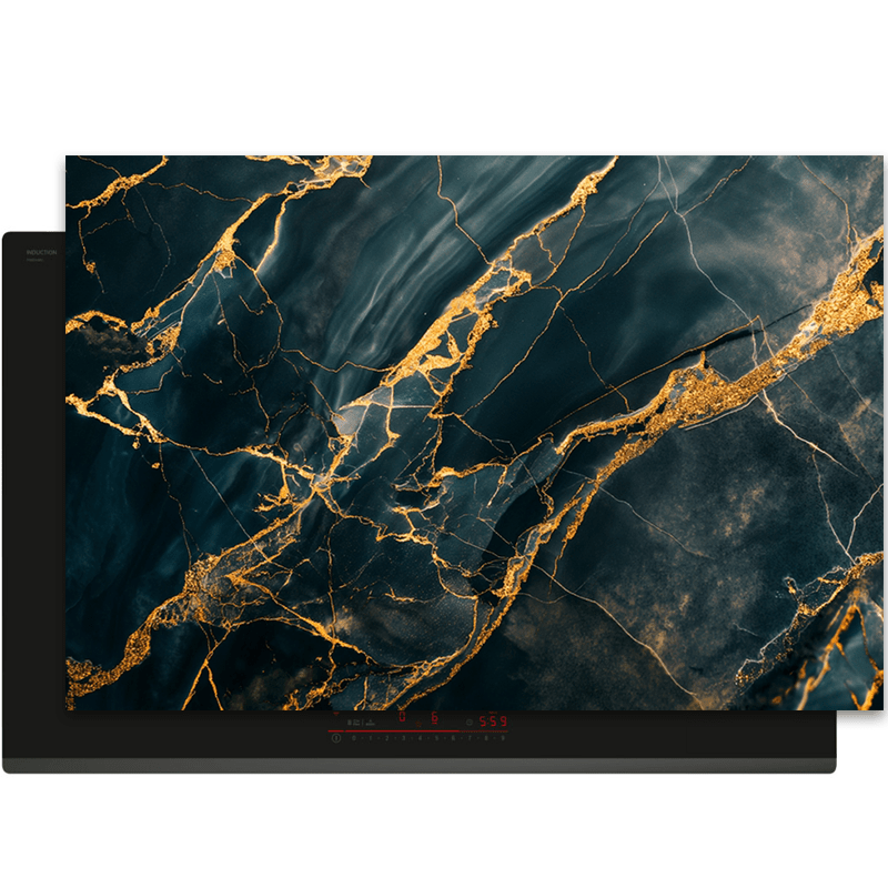 Inductiebeschermer - Marmer - Luxe - Zwart - Gouden accenten - Inductiebeschermer
