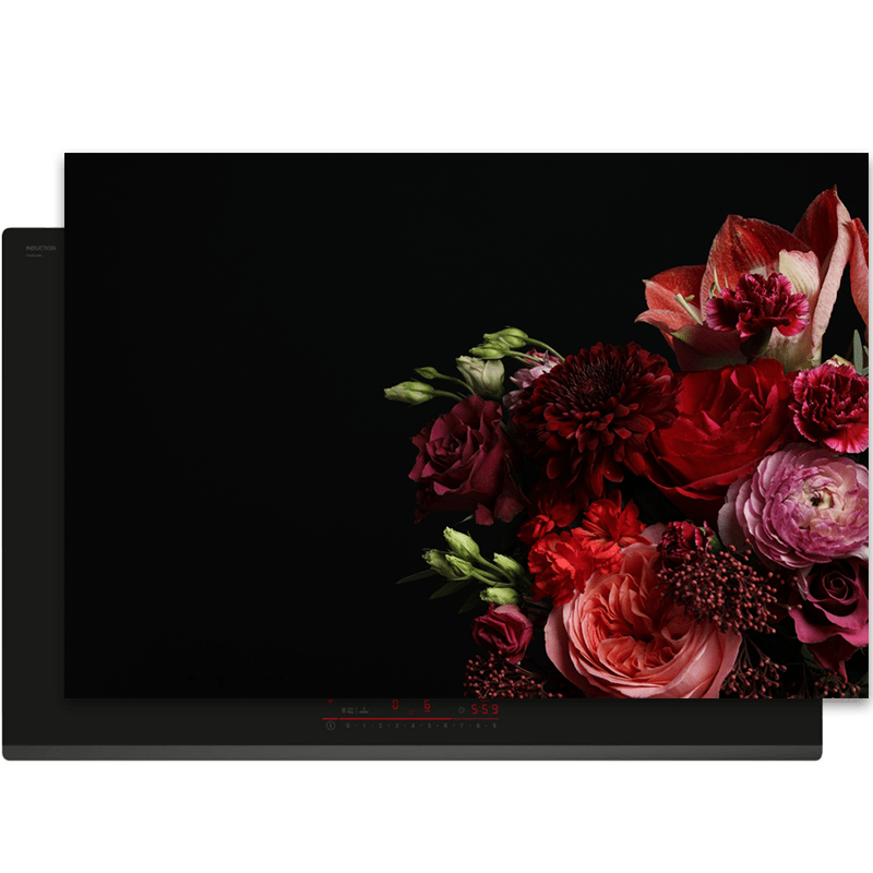 Inductiebeschermer - Bloemen - Boeket - Rood - Zwart - Inductie Maatje