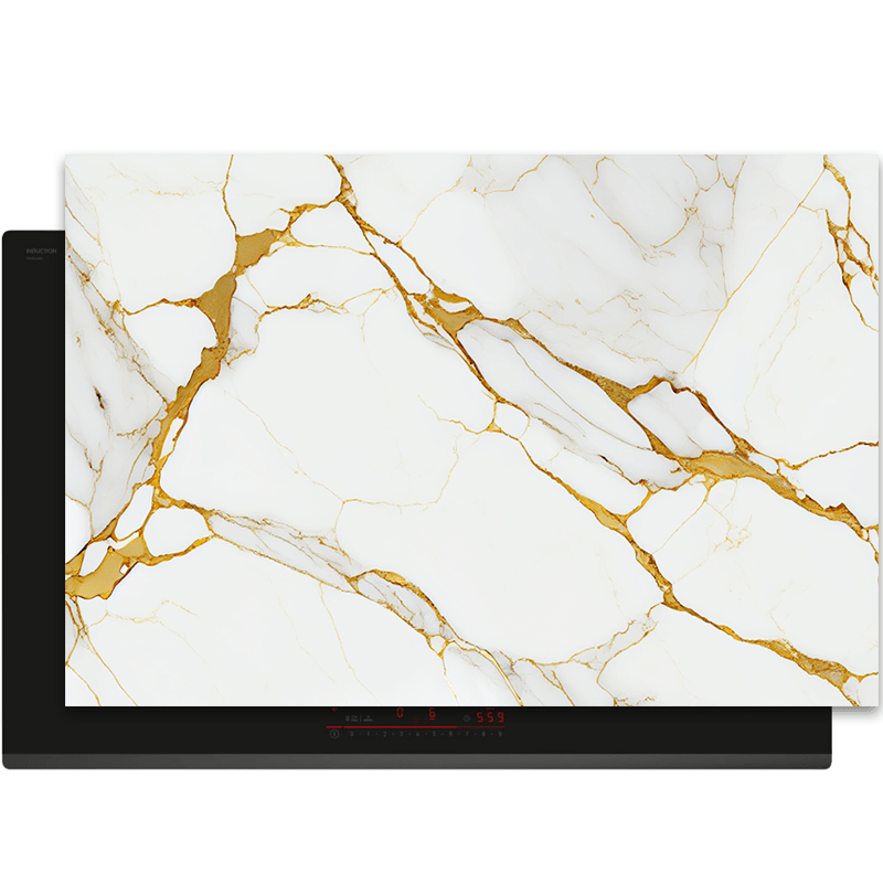 Inductiebeschermer - Marmer - Natuurlijk - Gouden accenten - Wit - Inductiebeschermer
