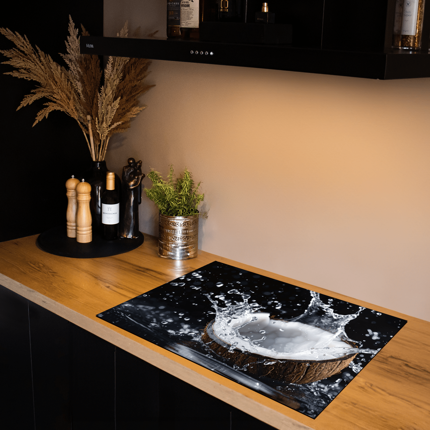 Inductiebeschermer - Splash - Kokosnoot - Water - Zwart - Inductiebeschermer