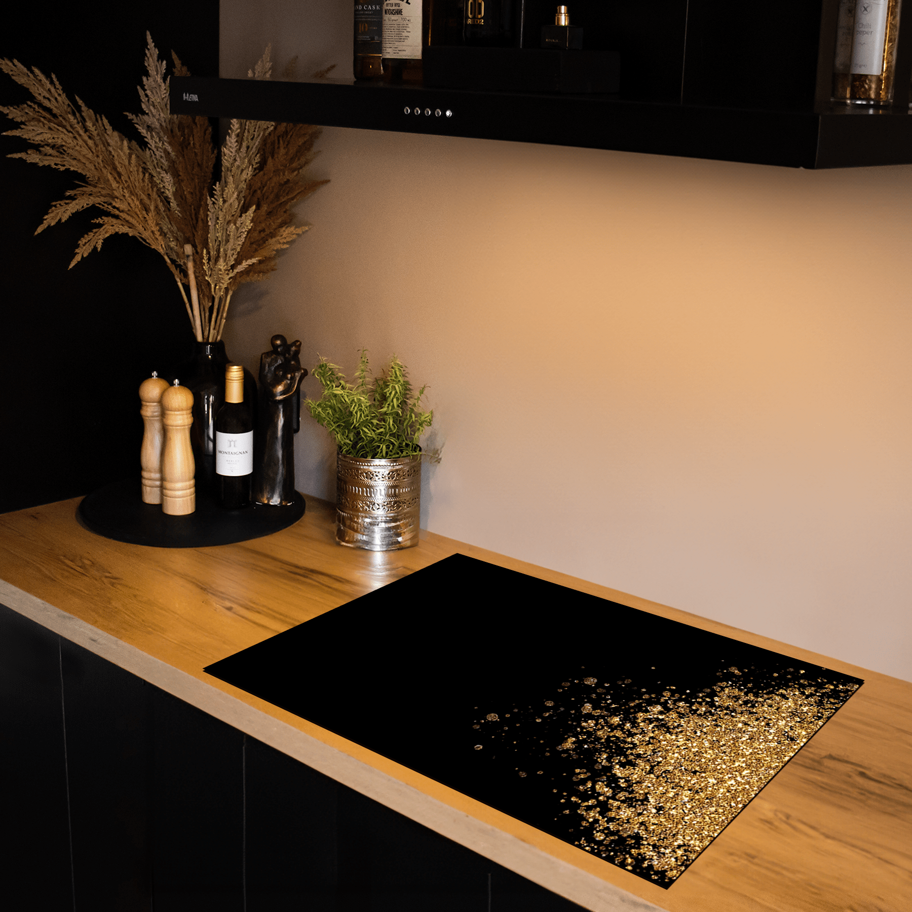Inductiebeschermer - Black & Gold - Gouden sprankels - Inductiebeschermer