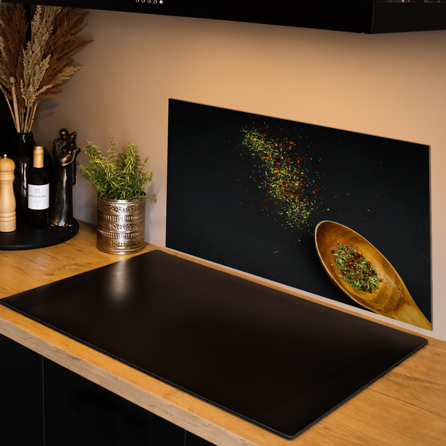 Keuken spatscherm - Kruiden en specerijen - Lepels - Rustiek - Blauw - keuken spatscherm