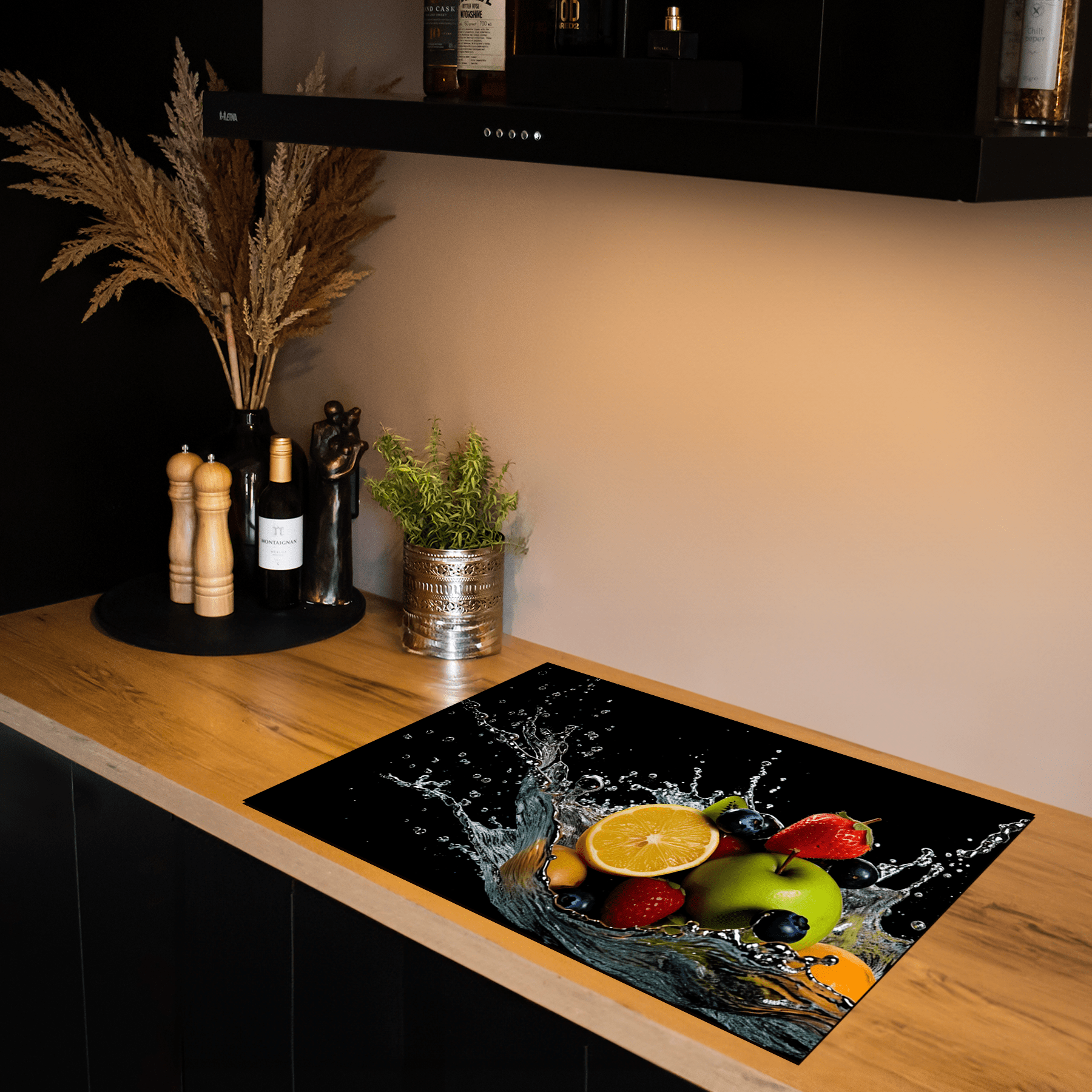 Inductiebeschermer - Splash - Fruit - Water - Zwart - Inductiebeschermer