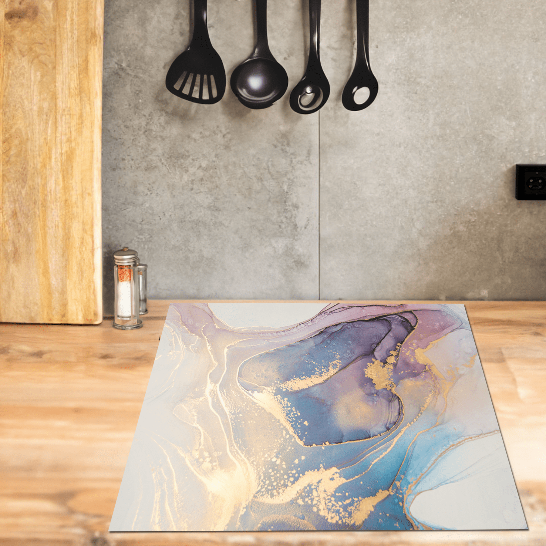 Inductiebeschermer - Marmer - Kunst - Inkt - Steen - Goud - Inductie Maatje