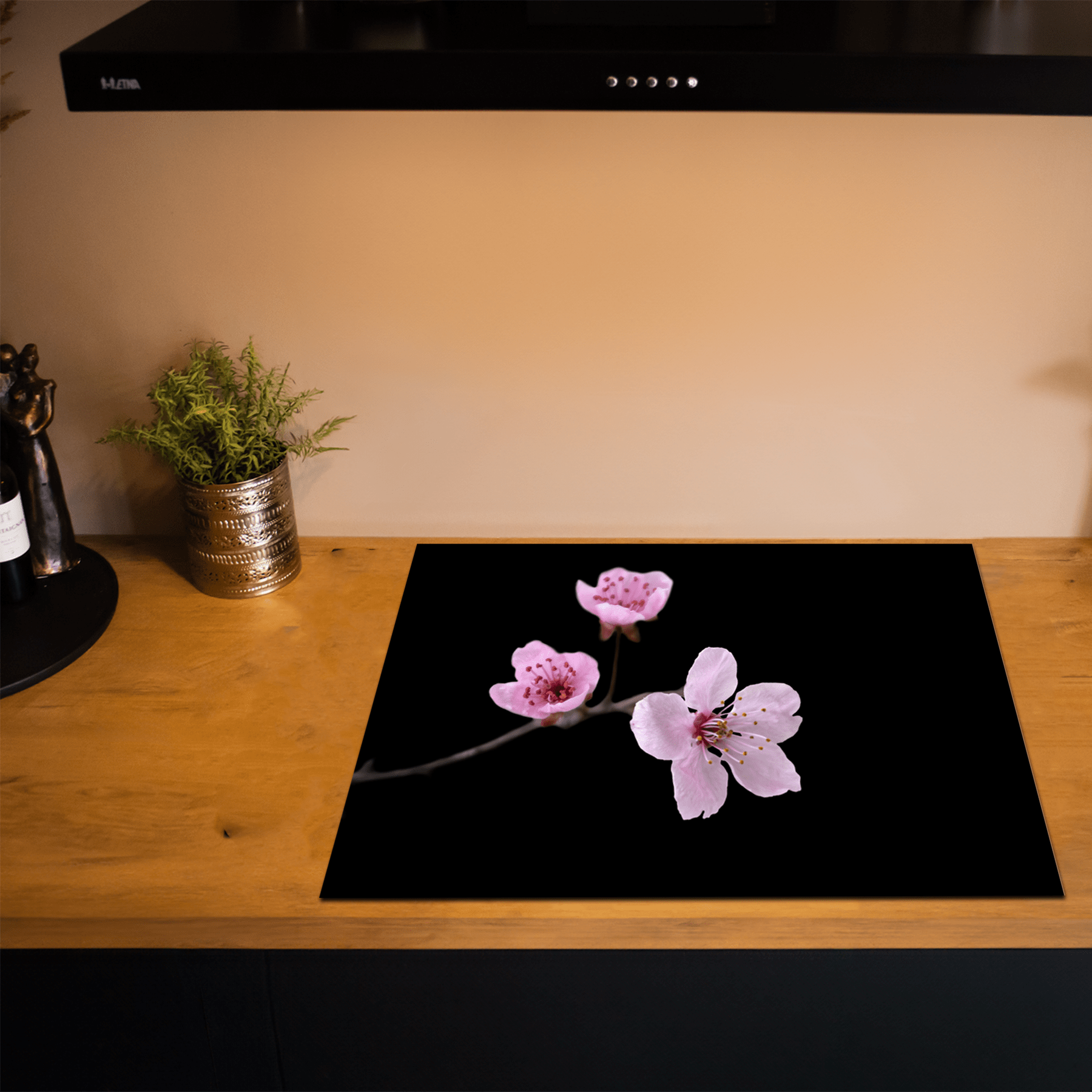 Inductiebeschermer - Bloemen - Sakura - Roze - Zwart - Inductie Maatje