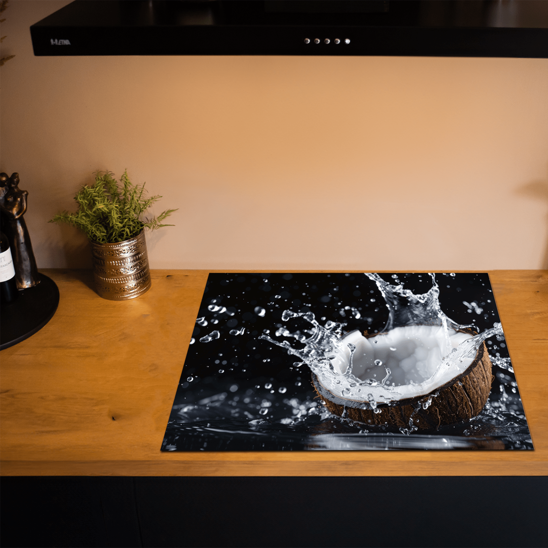 Inductiebeschermer - Splash - Kokosnoot - Water - Zwart - Inductiebeschermer