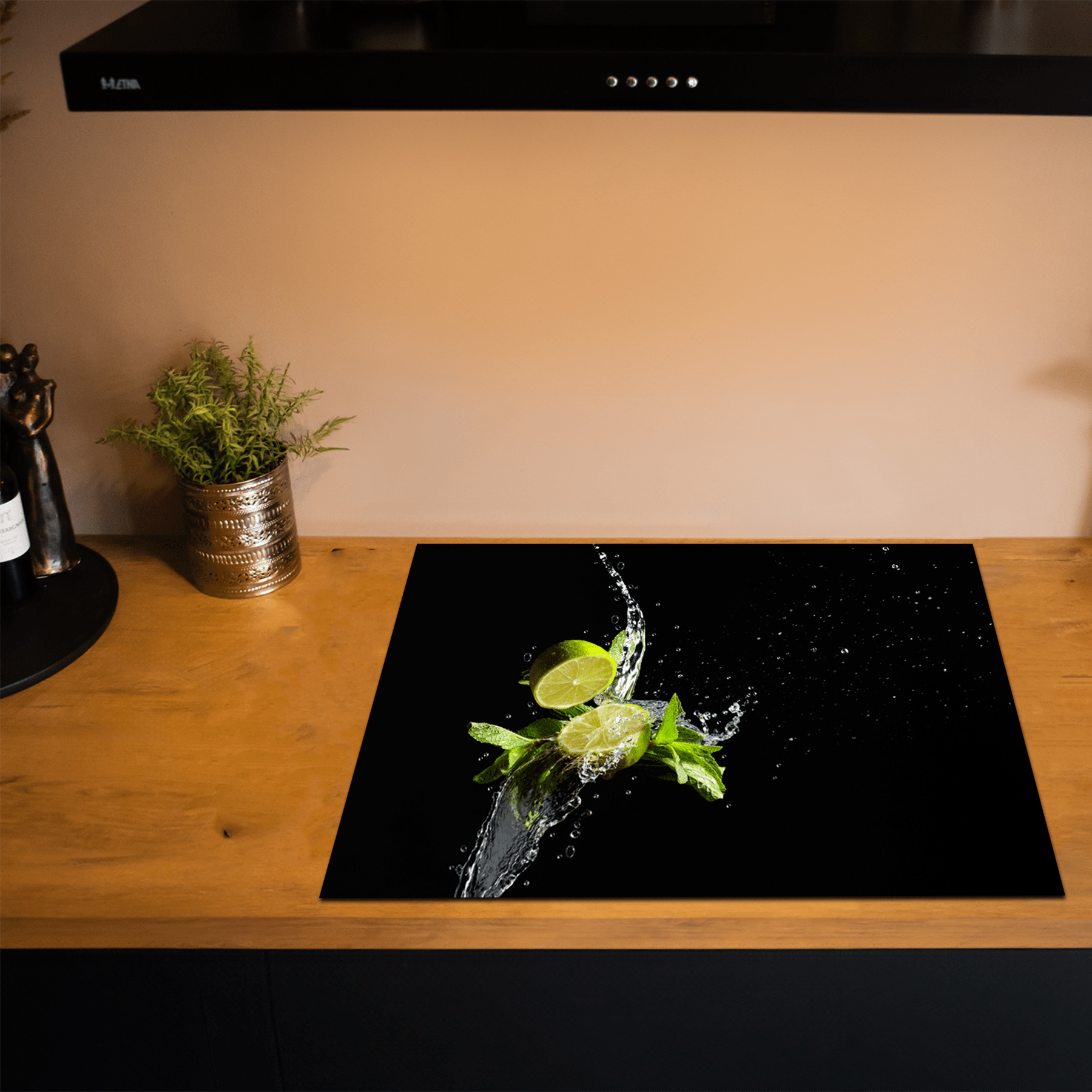 Inductiebeschermer - Splash - Mojito - Limoen - Mint - Zwart - Inductiebeschermer