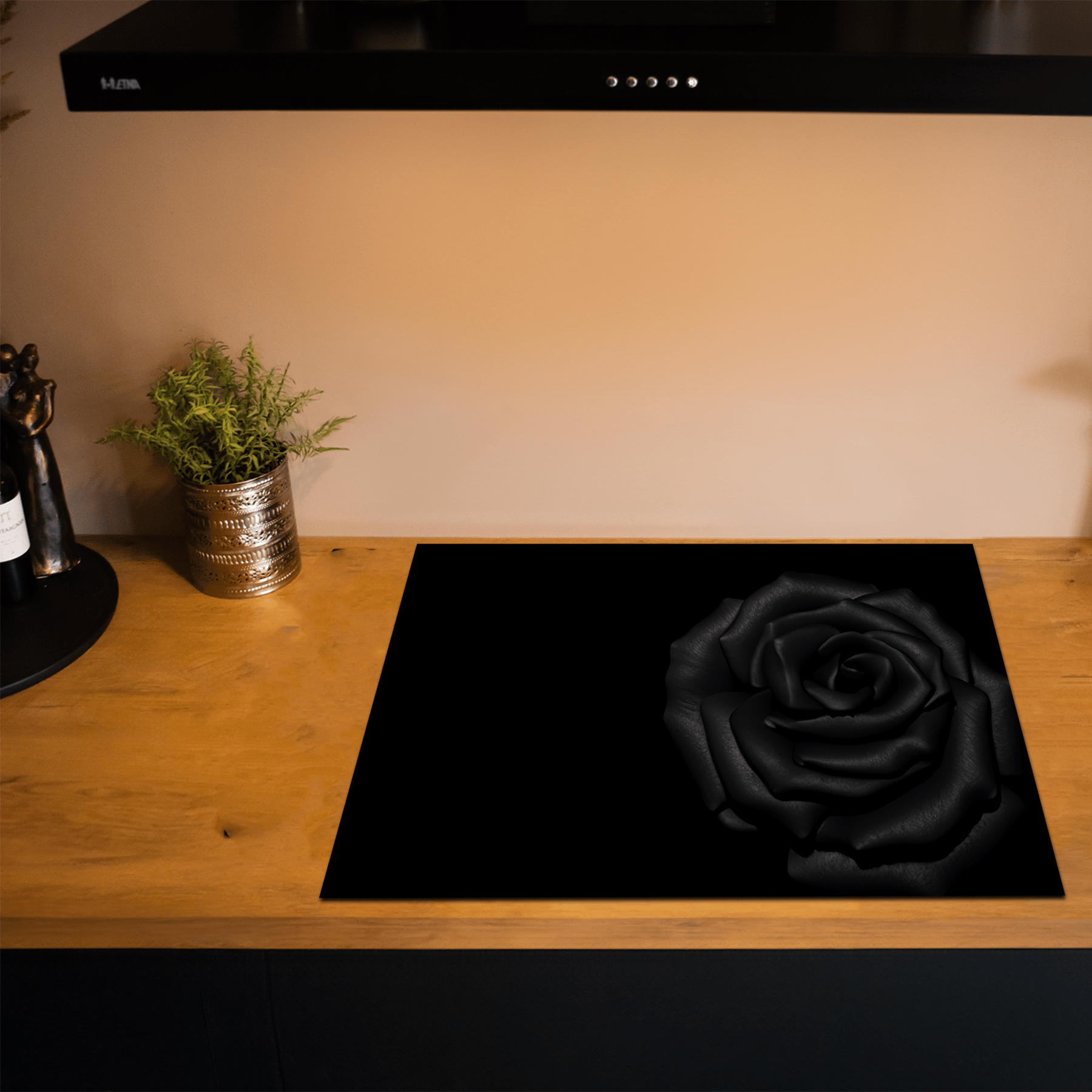 Inductiebeschermer - Bloemen - Roos - Zwart - Inductie Maatje