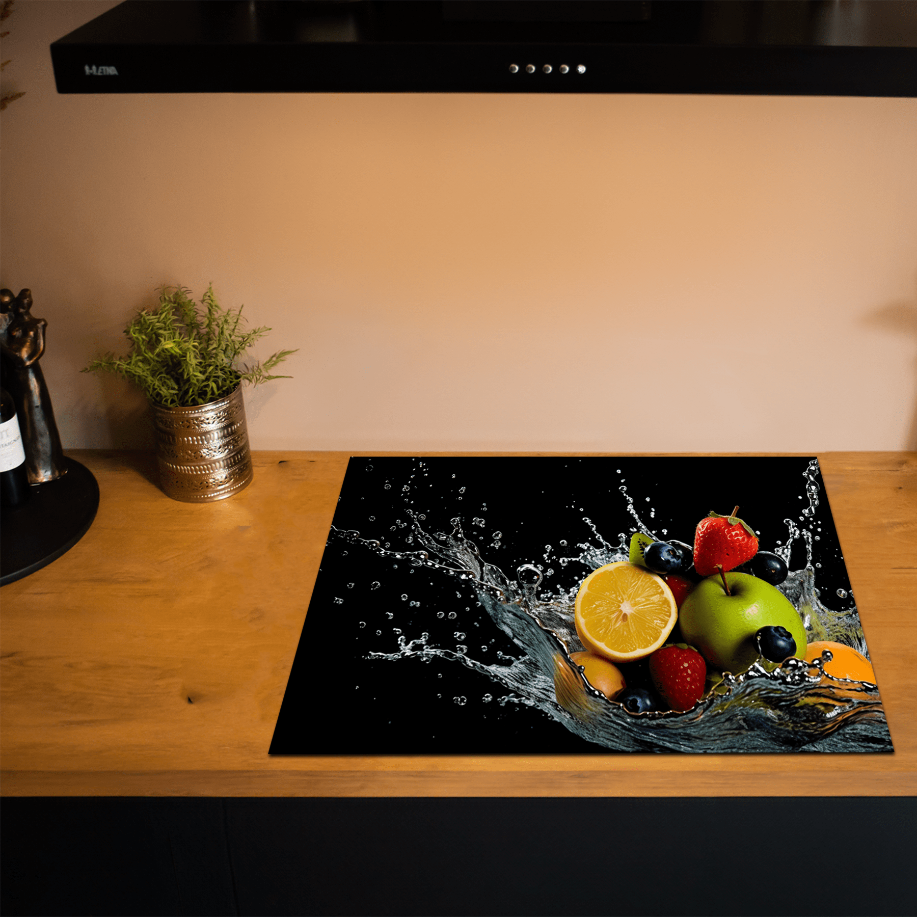 Inductiebeschermer - Splash - Fruit - Water - Zwart - Inductiebeschermer