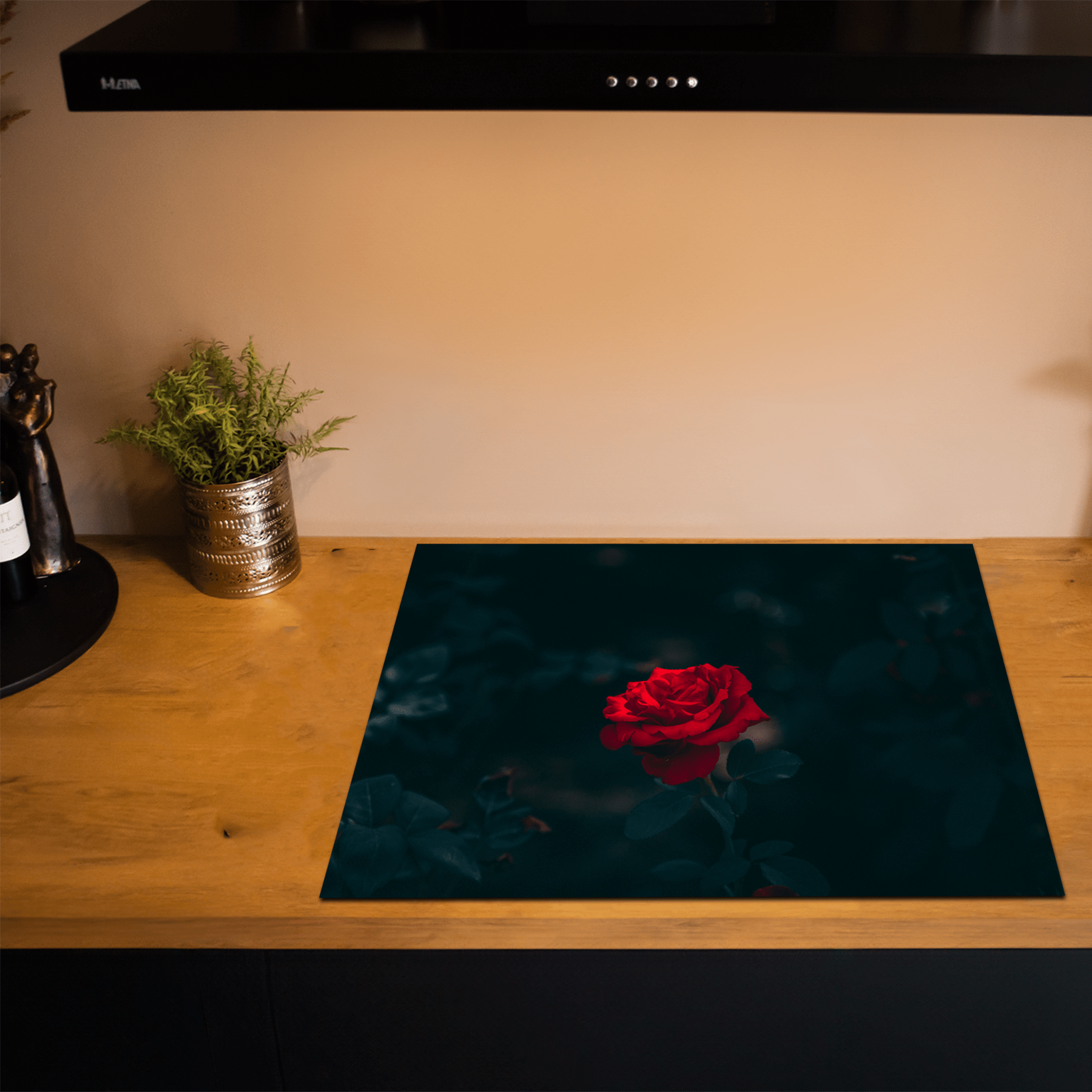 Inductiebeschermer - Bloemen - Roos - Donker - Rood - - Inductie Maatje