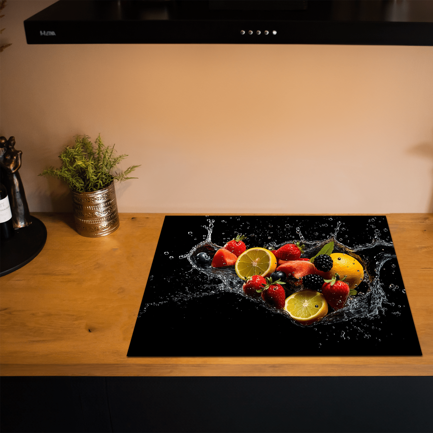 Inductiebeschermer - Splash - Diverse fruitsoorten - Zwart - Inductiebeschermer