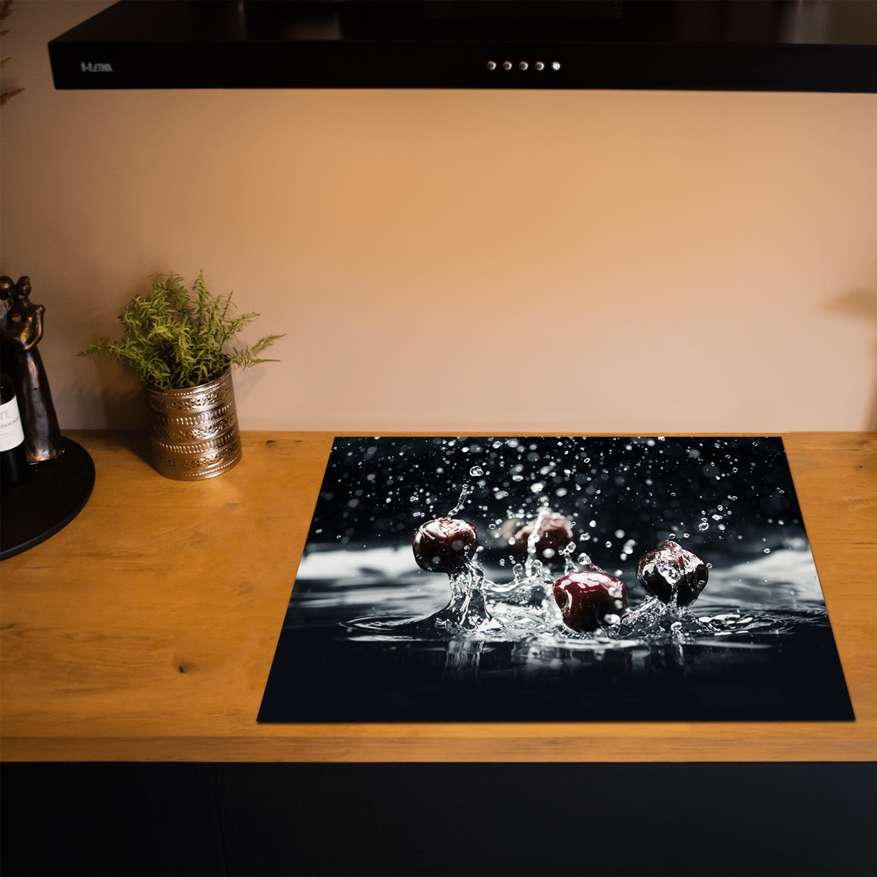 Inductiebeschermer - Splash - Kersen - Water - Zwart - Inductiebeschermer