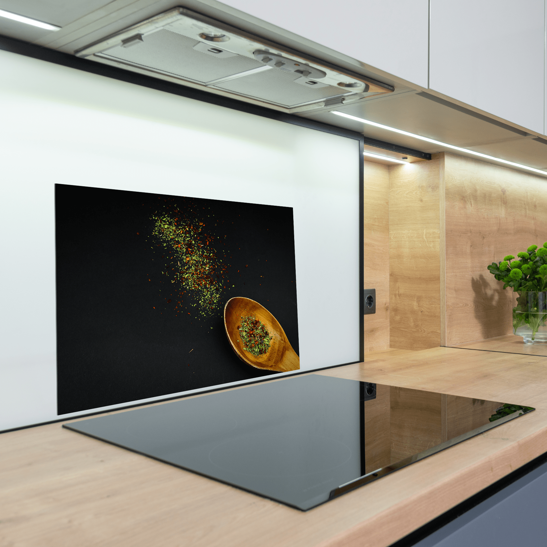 Keuken spatscherm - Kruiden en specerijen - Lepels - Rustiek - Blauw - keuken spatscherm